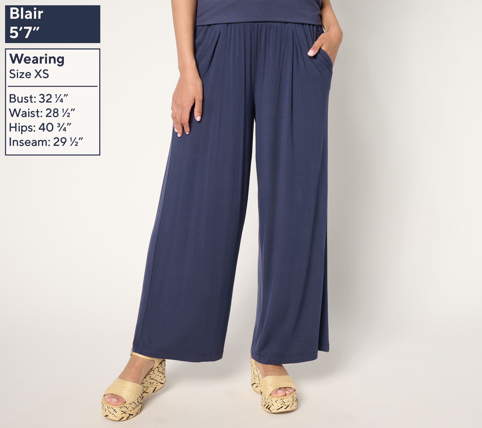 LOGO by Lori Goldstein Regular Knit Full Length Wide Leg Pants