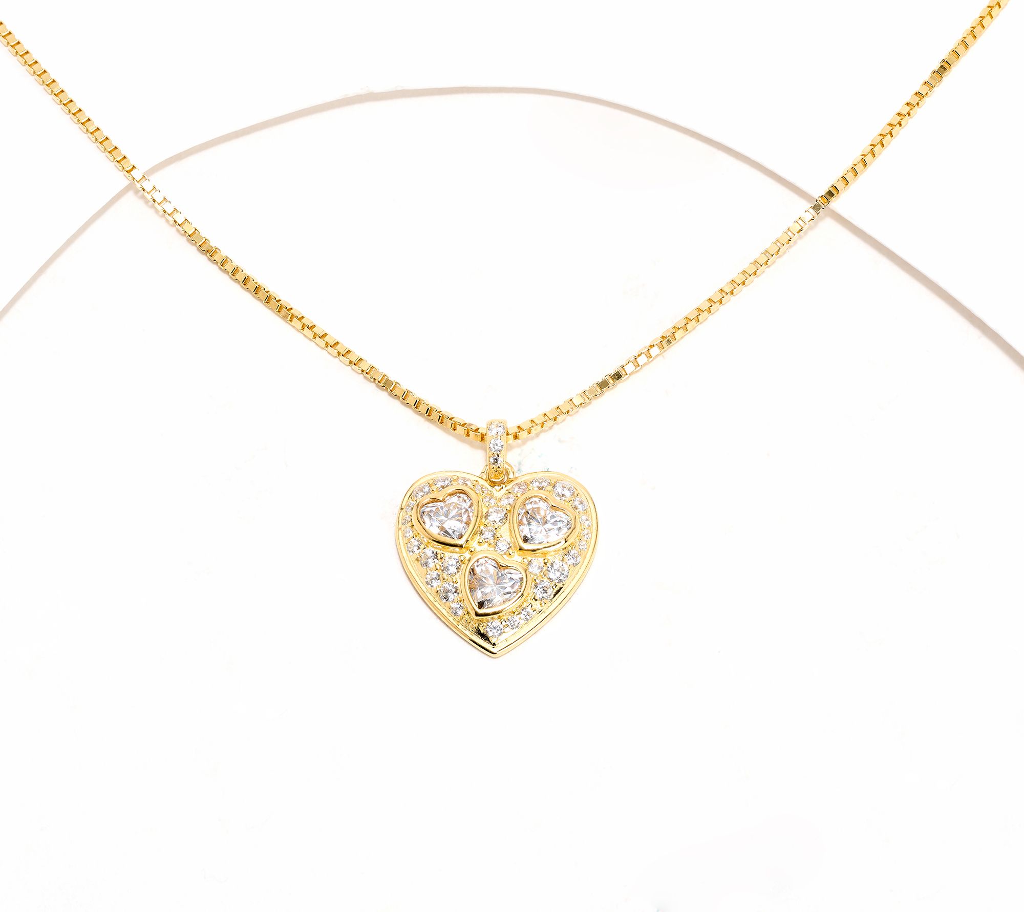 Diamonique x Kathy Levine Three for All Heart Necklace Sterling Silver