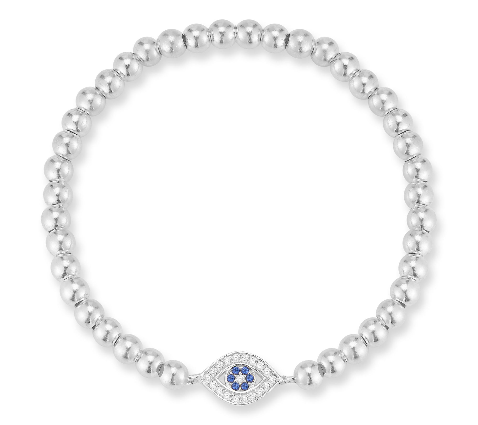 Sterlina Silver Pave Evil Eye Stretch Ball Bracelet, Sterling