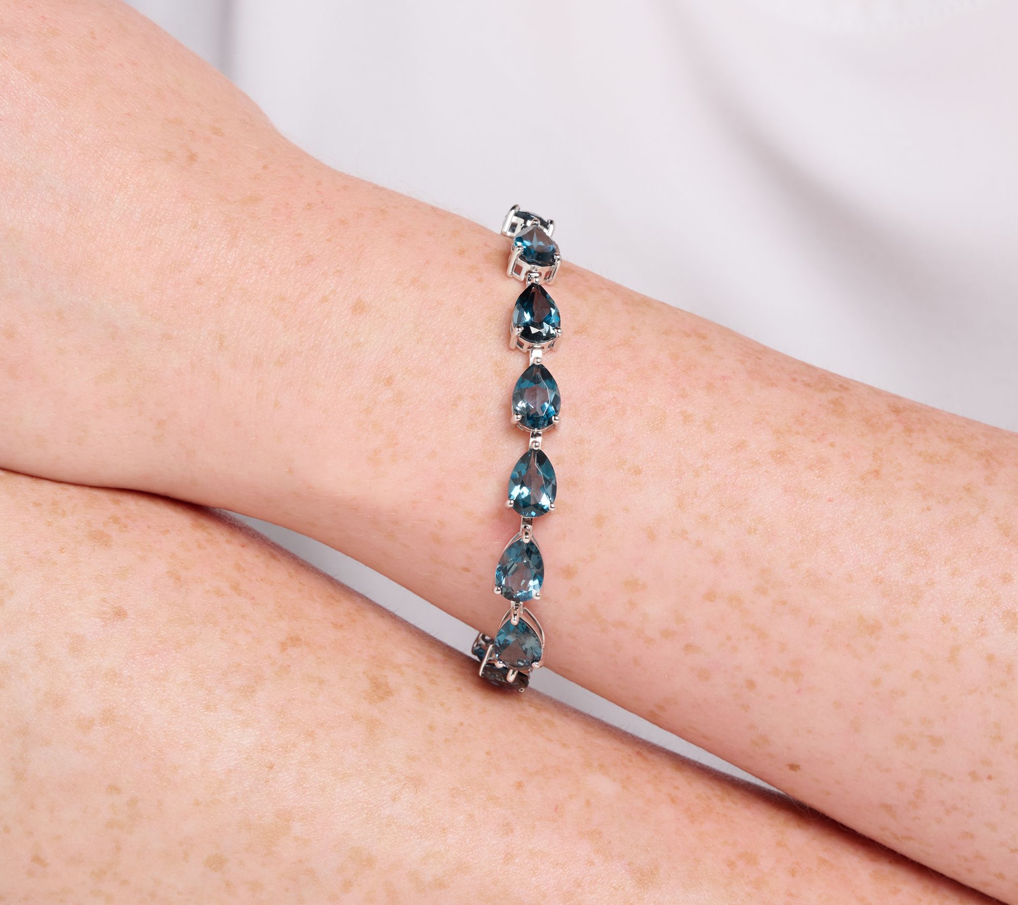 Affinity Gems Pear London Blue Topaz Tennis Bracelet Sterling Silver