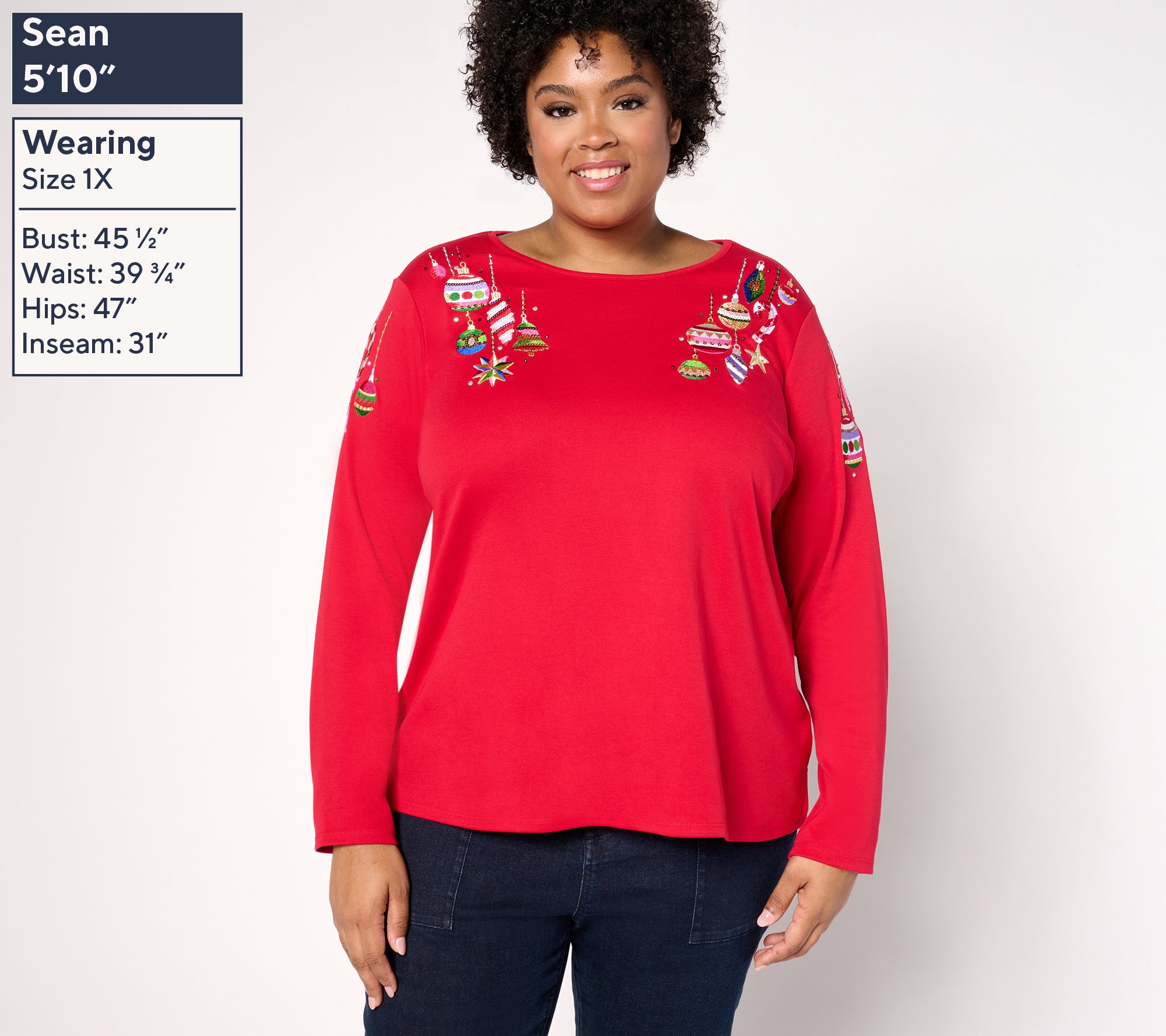 Quacker Factory All Decked Out Long-Sleeve Sequin Adorned Top