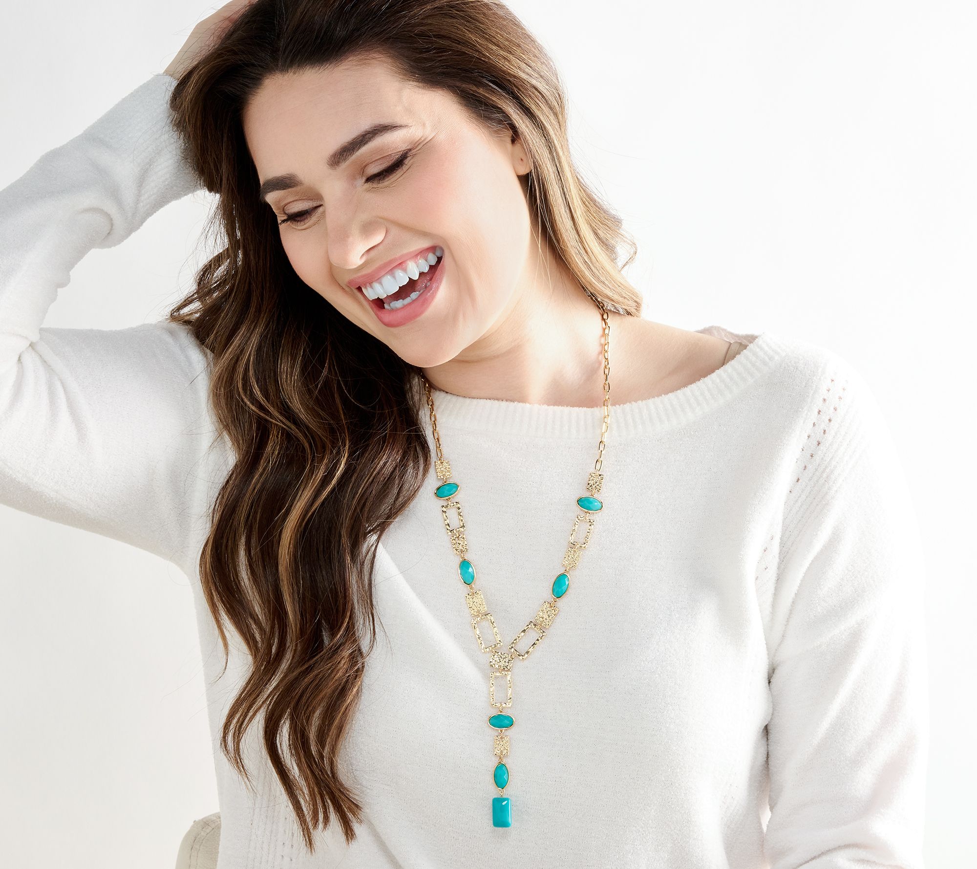 Susan Graver Hammered Metal and Stone Drop Necklace