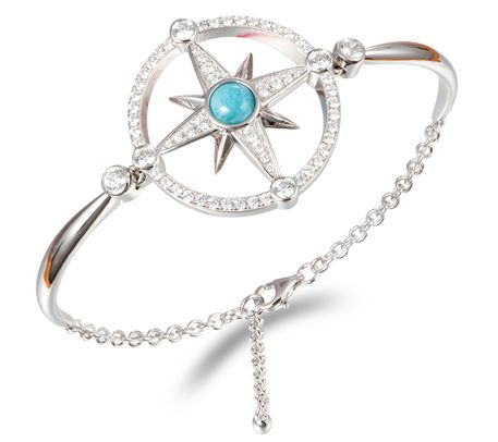 Alamea Sterling Silver Larimar & White Topaz Compass Bracelet