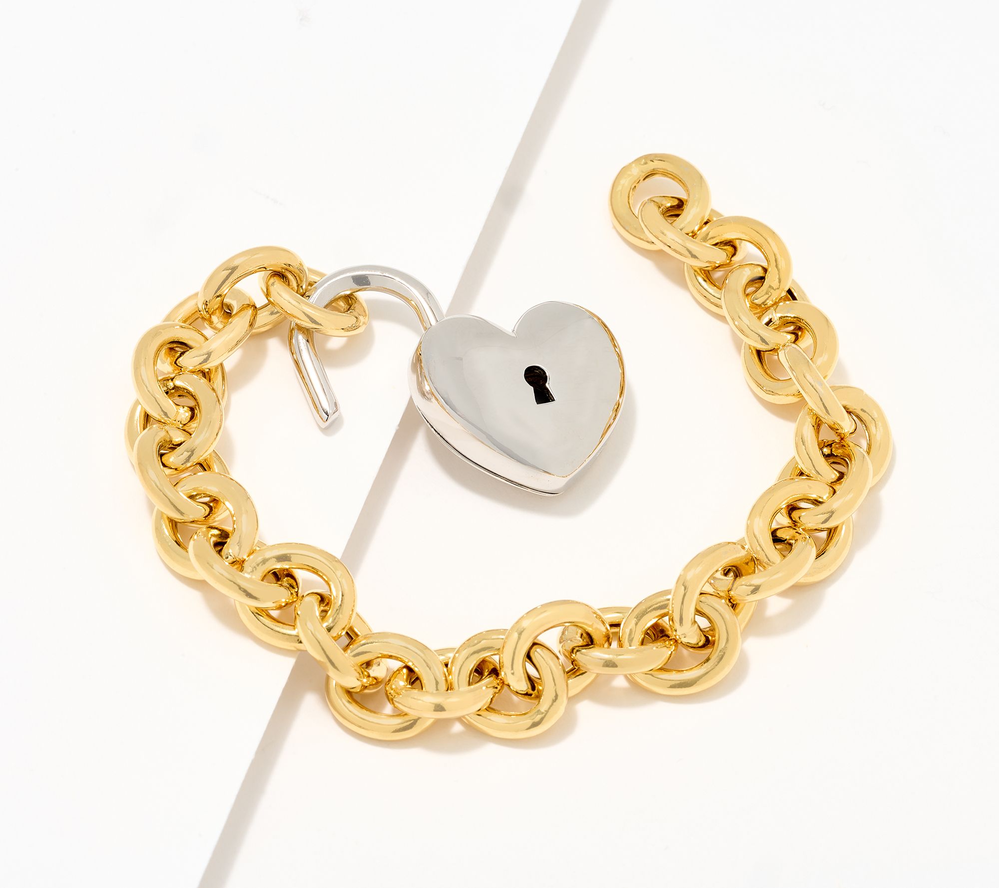 David Markstein Bronze Removable Heart Lock Rolo Bracelet