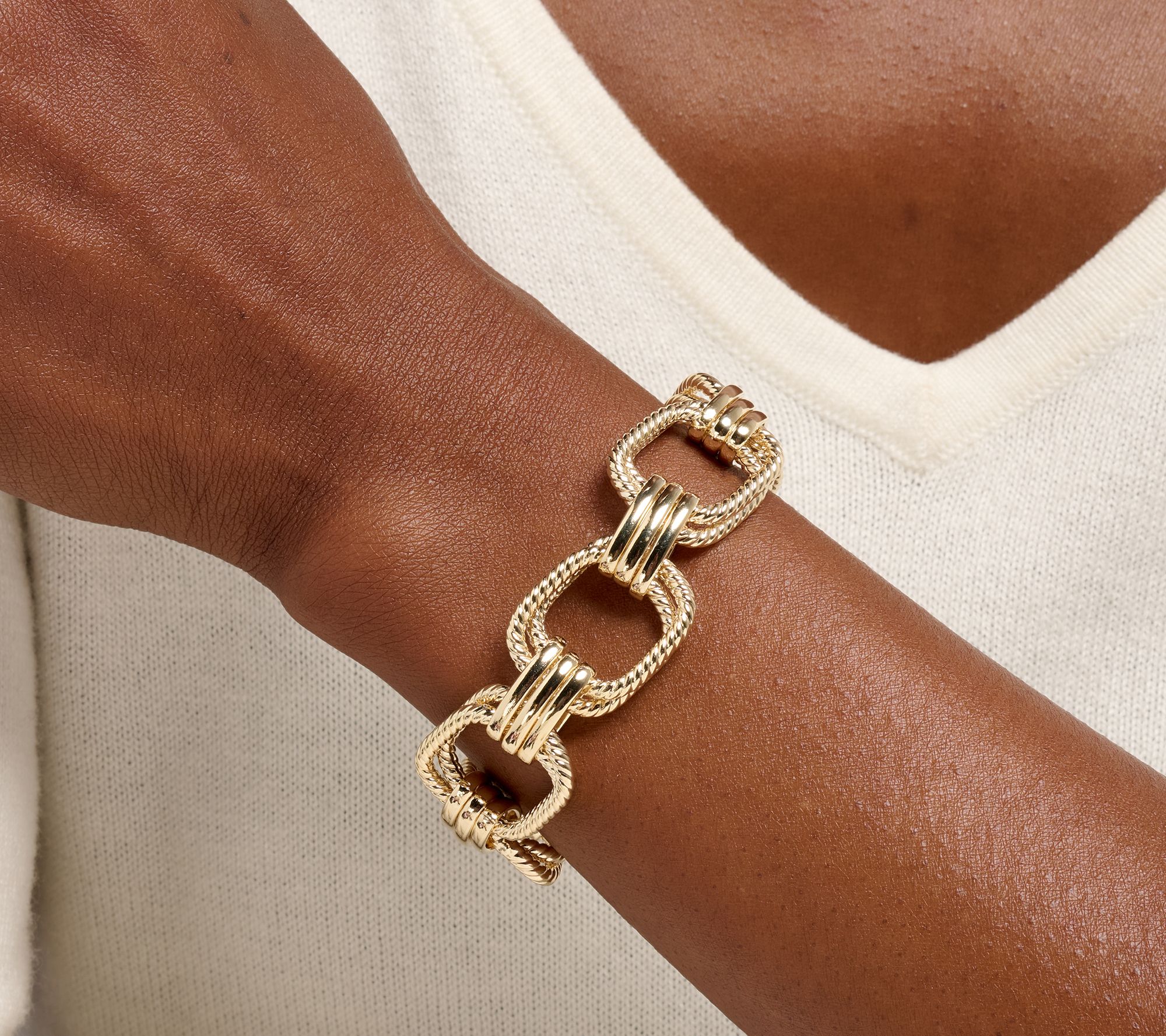 Silver Style Polished & Rope Texture O-Clasp Bracelet, Sterling Silver