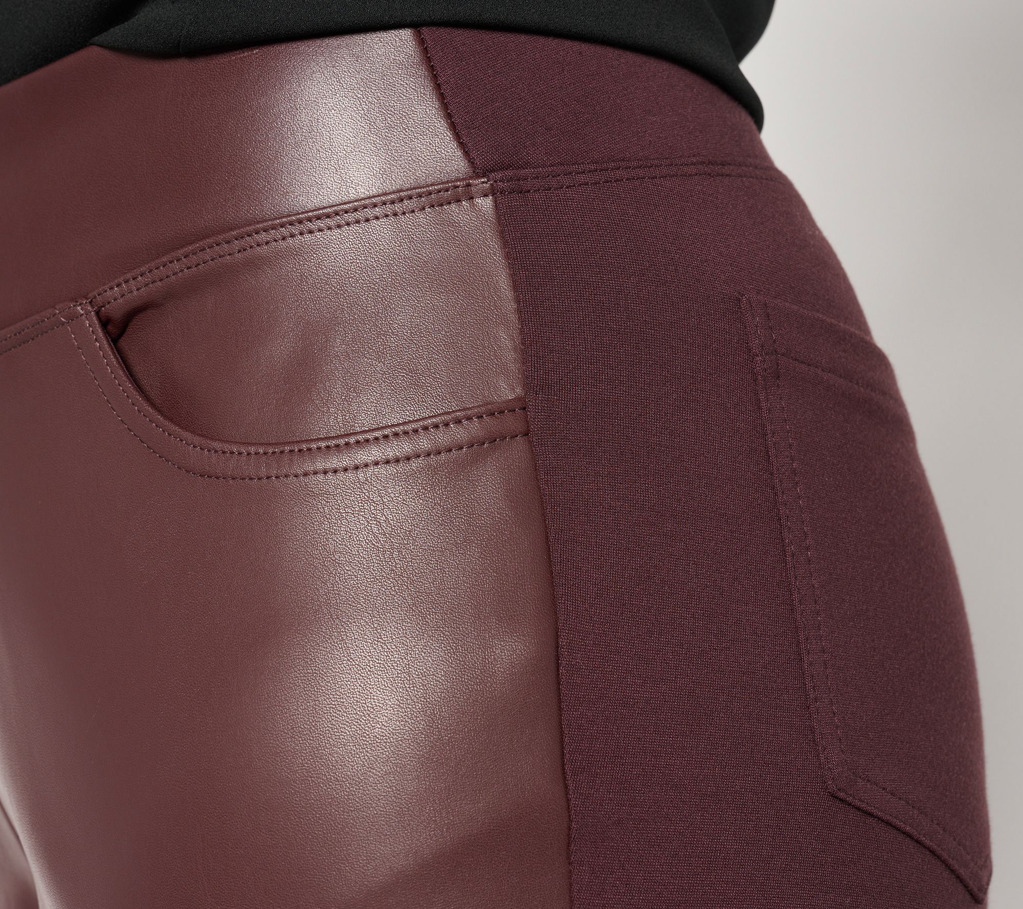 Belle by Kim Gravel Petite Faux Leather Front, Ponte Back Pant