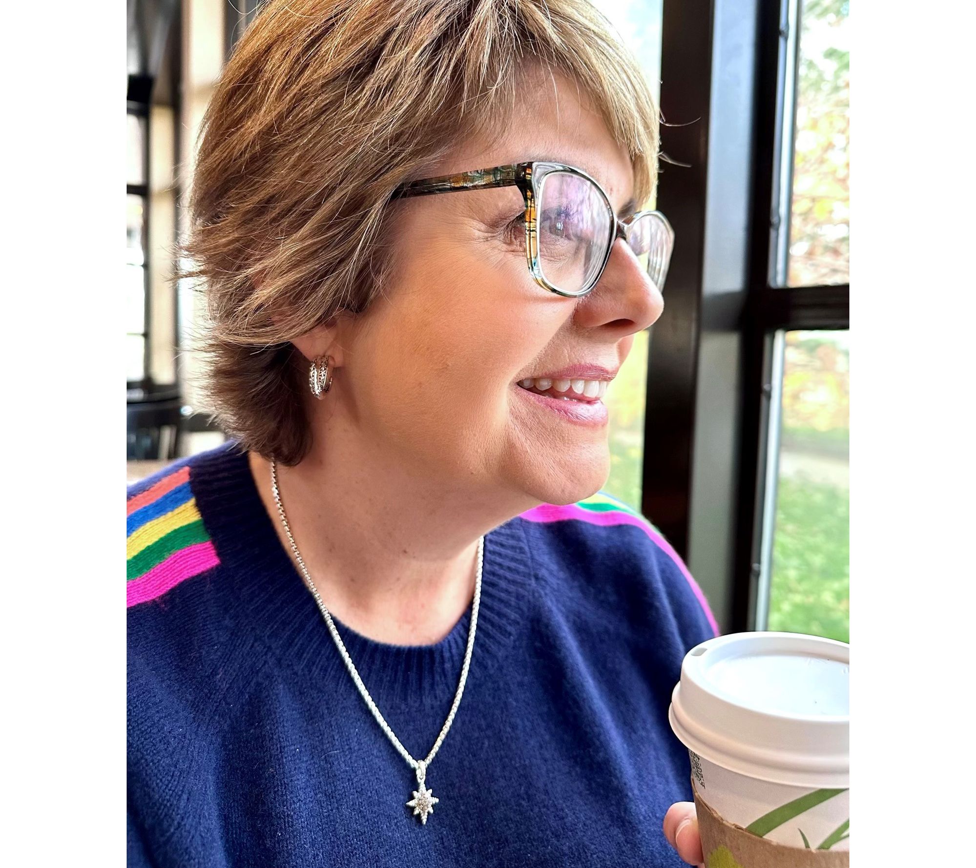 JAI Sterling Silver Pave Gemstone Symbols of Love Charm Necklace