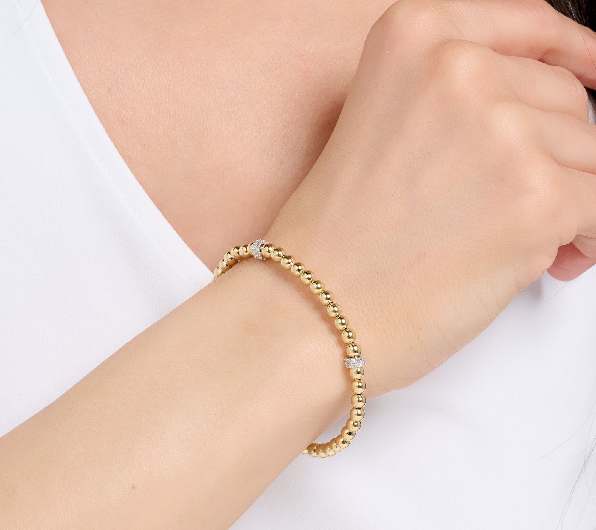 Accents by Affinty Double Pave Bead 0.24 cttw Bracelet, Sterl