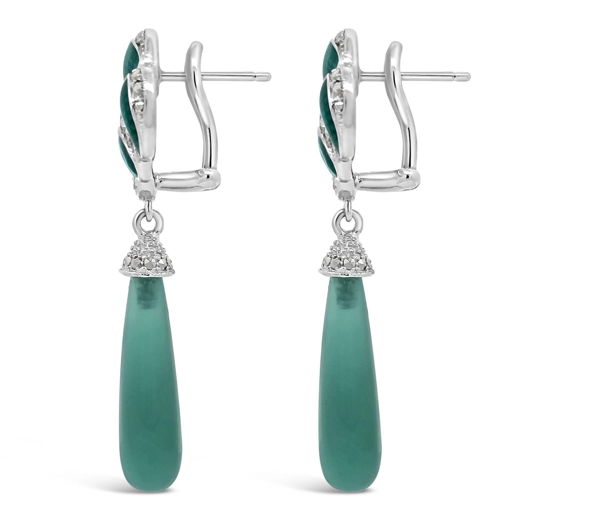 Dallas Prince Sterling Marcasite & Green Chalcedony Earrings