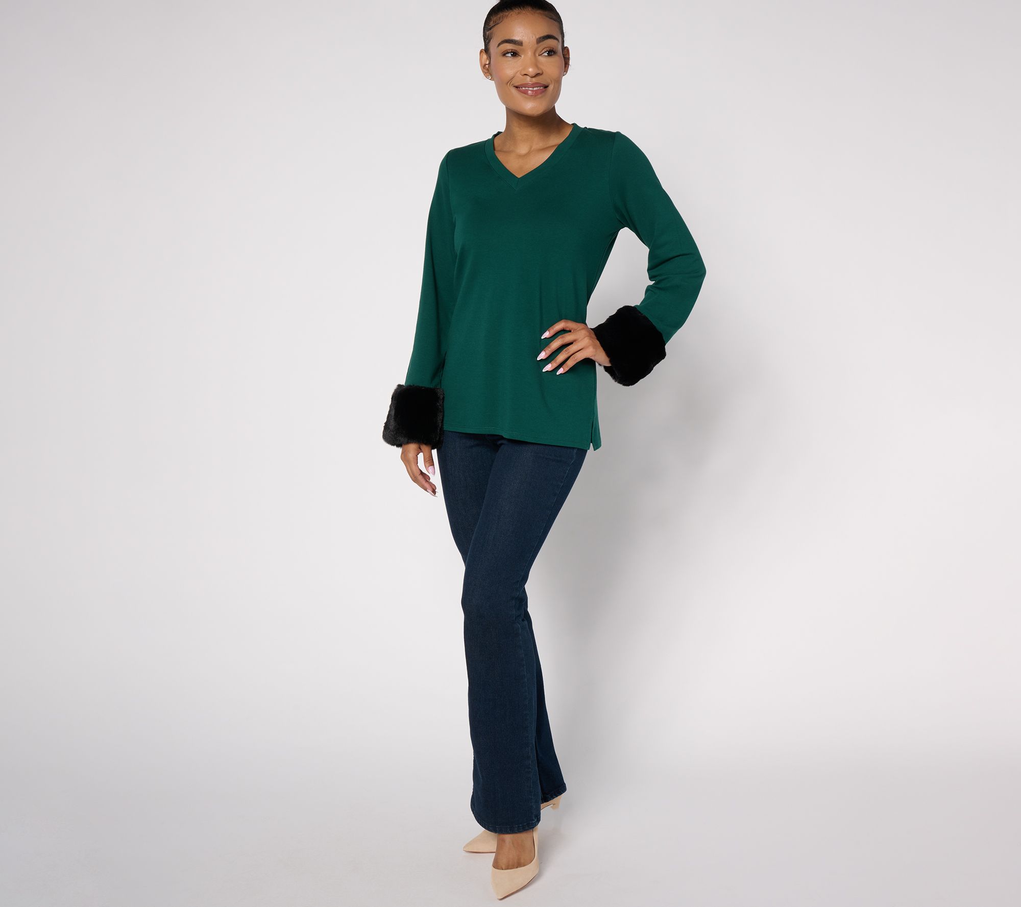 Jingle Belles by Kim Gravel Aspen Faux Fur Cuffed Top