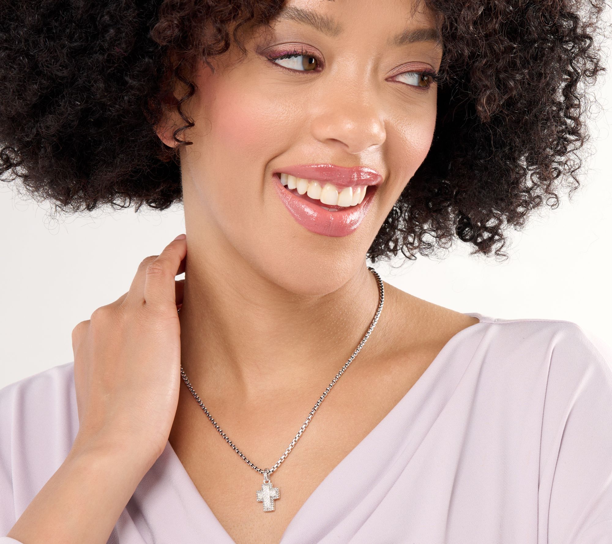 JAI Sterling Silver Pave Gemstone Symbols of Love Charm Necklace