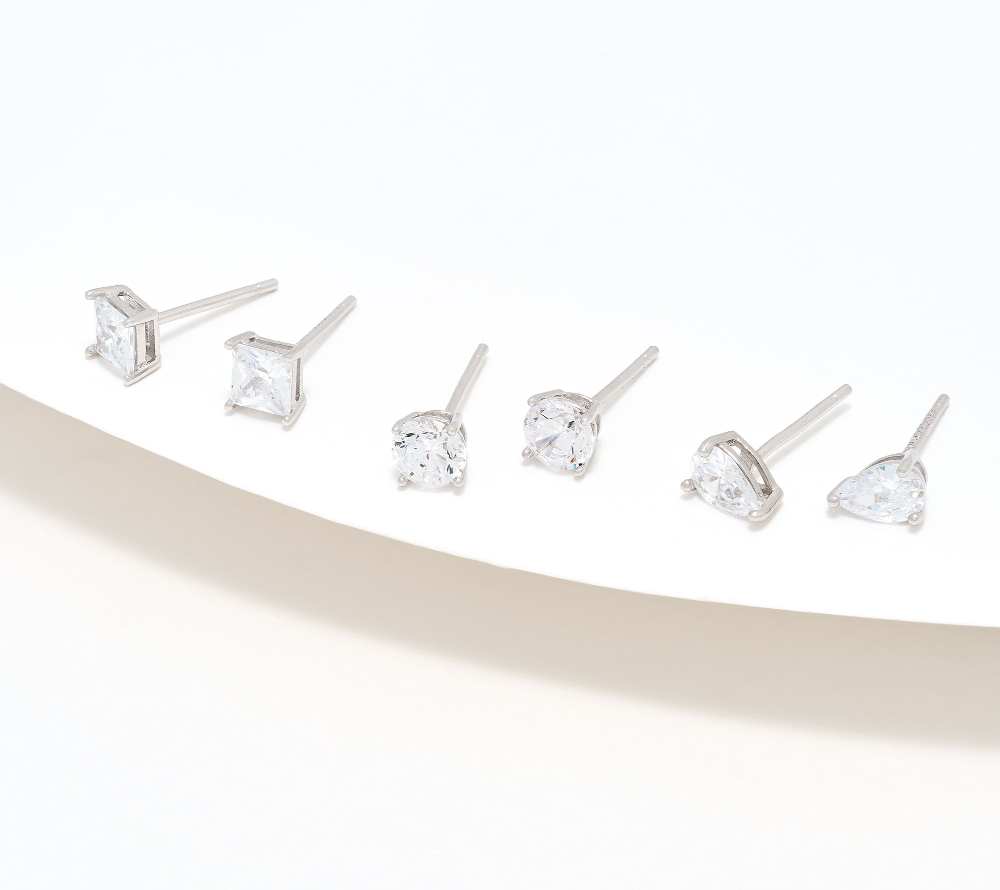 Diamonique Set of 3 Prong Set Stud Earrings with Heart Case