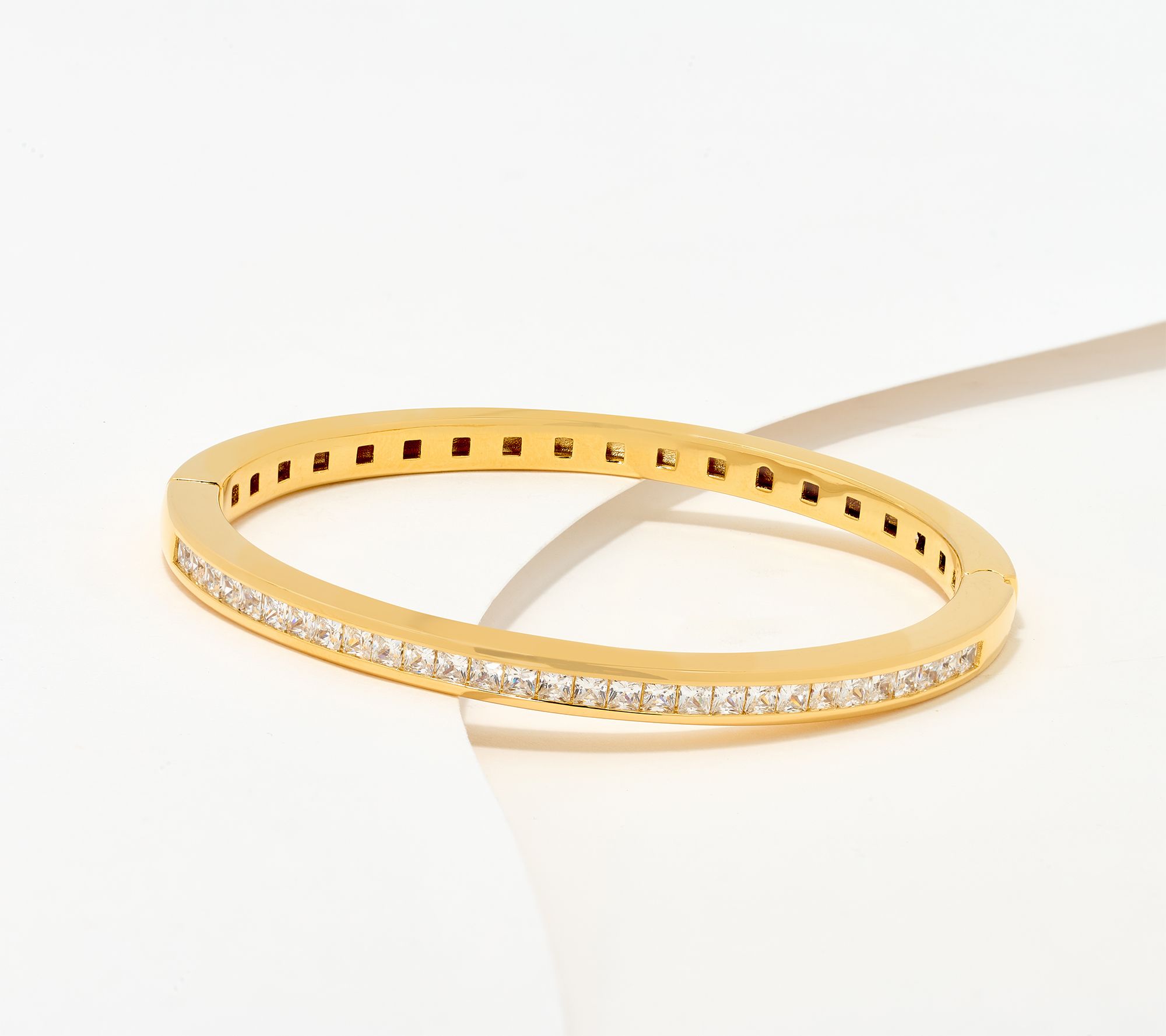 Diamonique Italia Hinged Bangle Bracelet, Sterling Silver