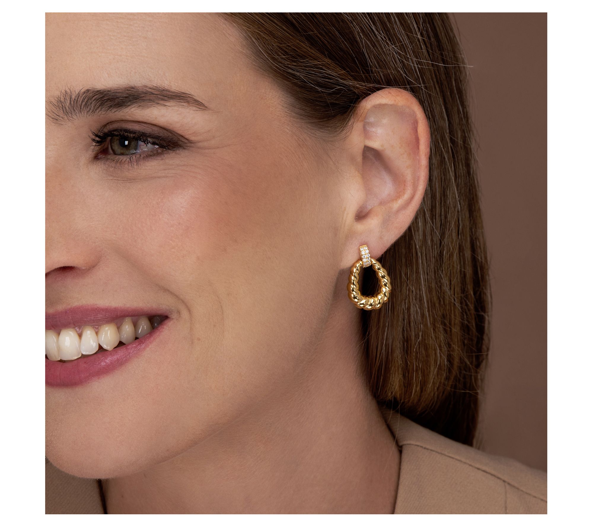 Diamonique Rope Design Dangle Hoop Earrings, Sterling