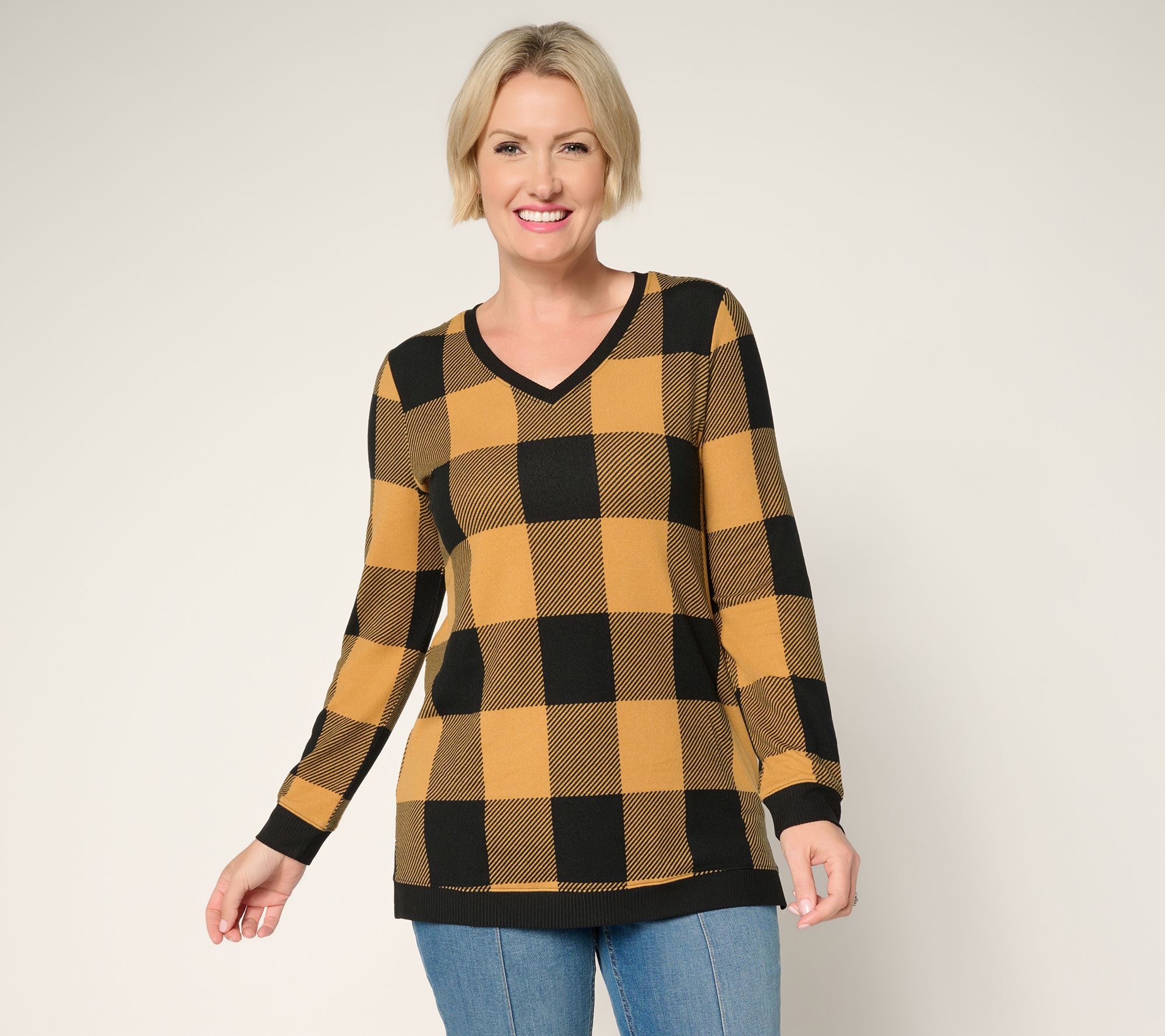 Denim & Co. Regular Buffalo Plaid Heavenly Jersey Tunic