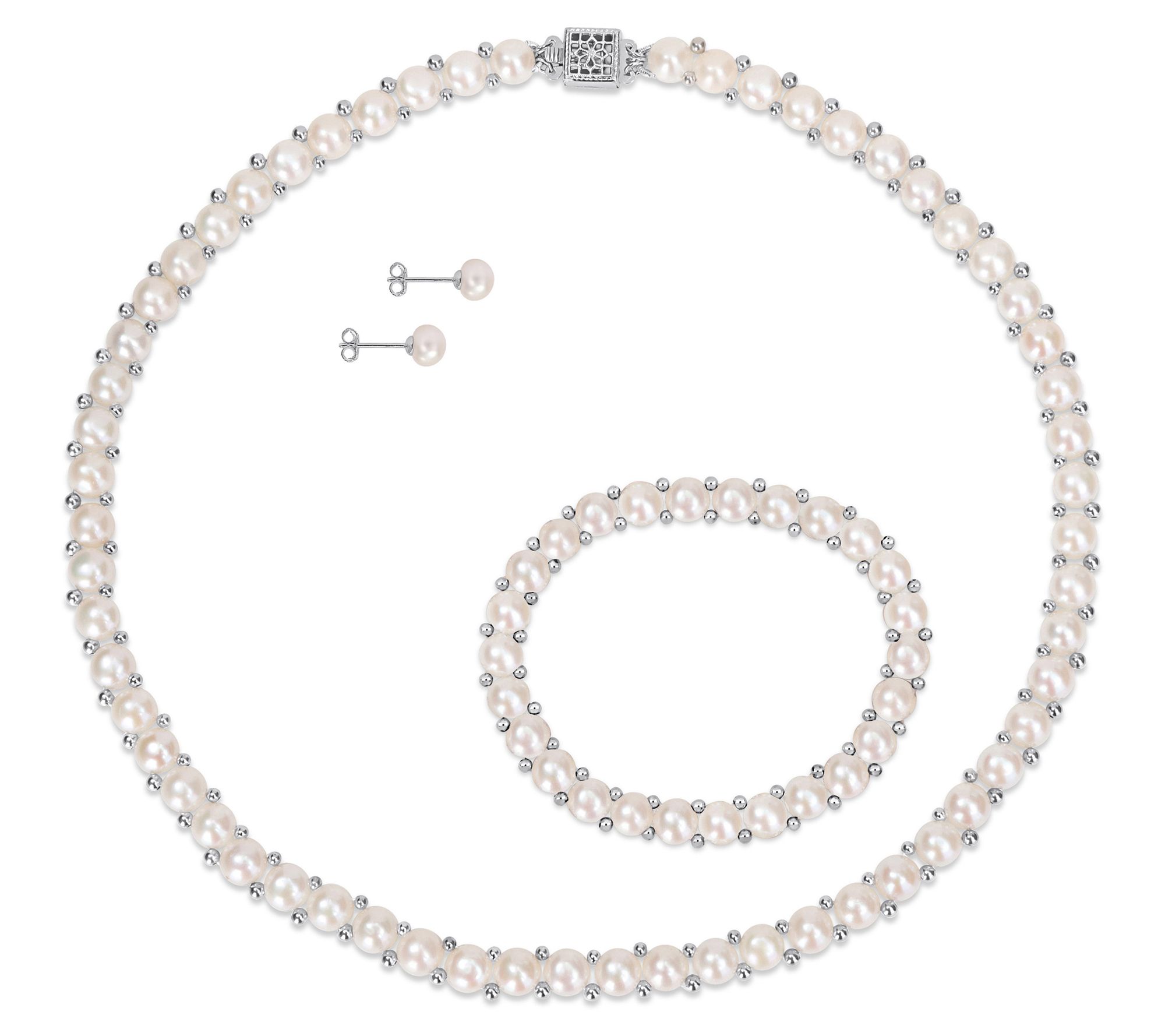 Affinity Cultured Pearl Earring, Necklace & Braelet, Sterling