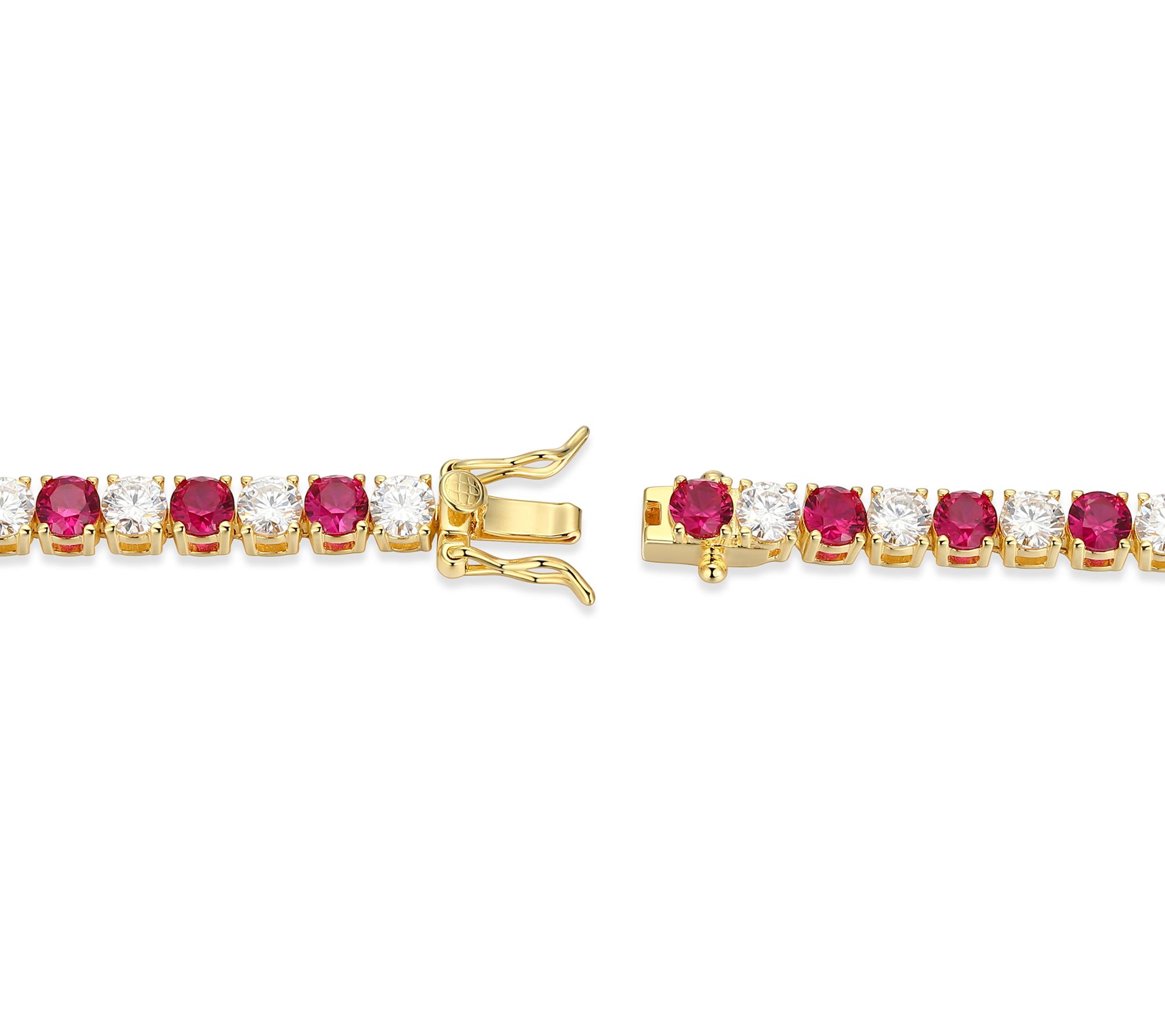 Moissanite & Created Ruby Tennis Bracelet, 18KGold Plated