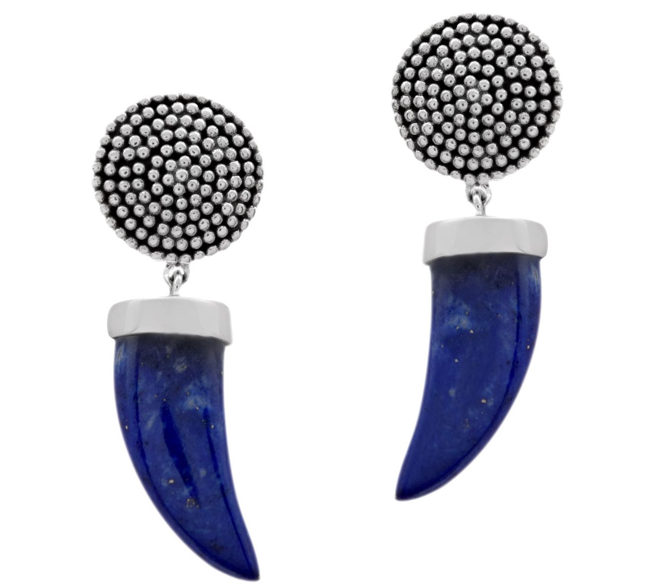 Artisan Crafted Sterling Silver Lapis Horn Earrings