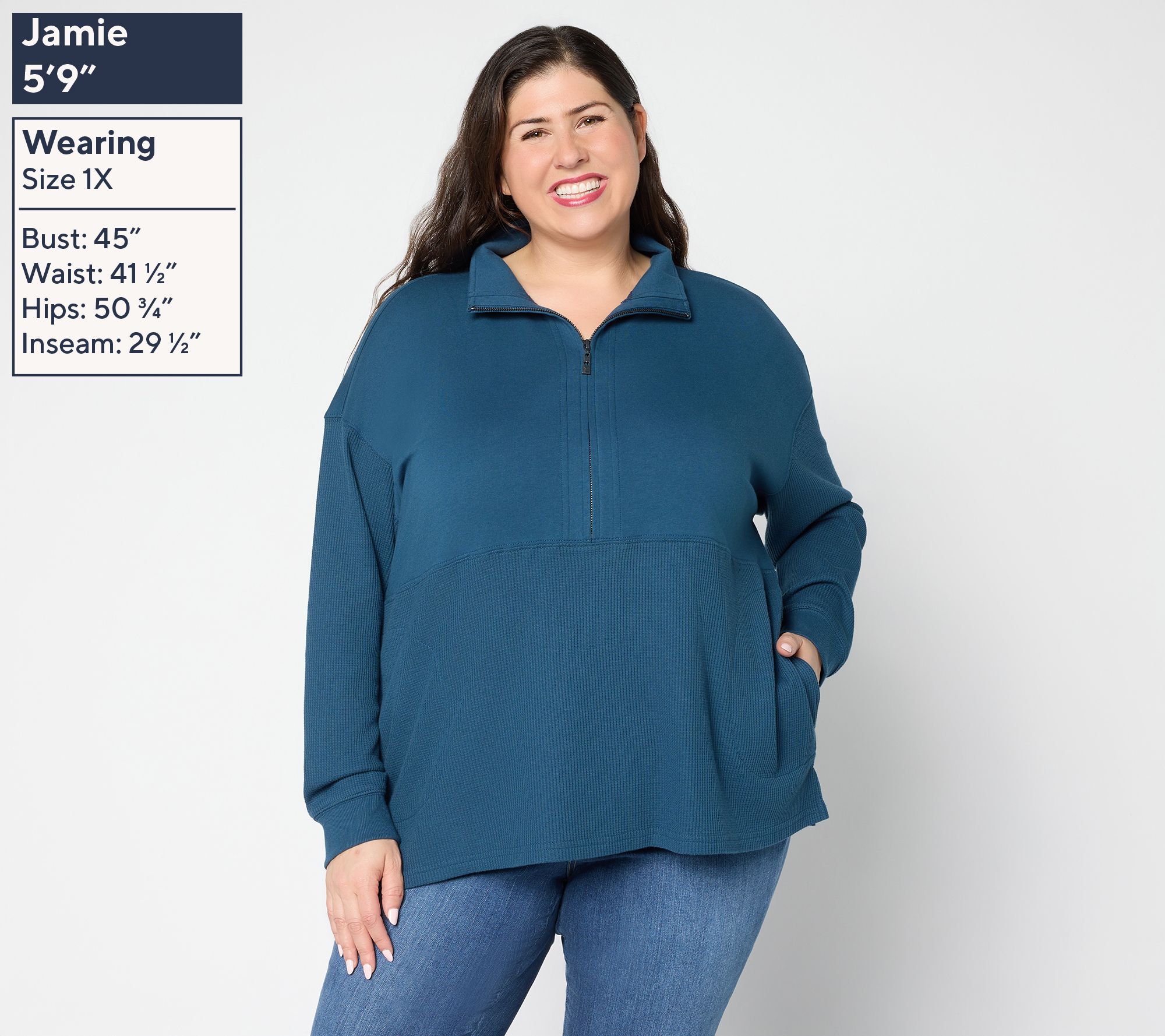 Belle by Kim Gravel Mixed Media Micro Waffle Half Zip