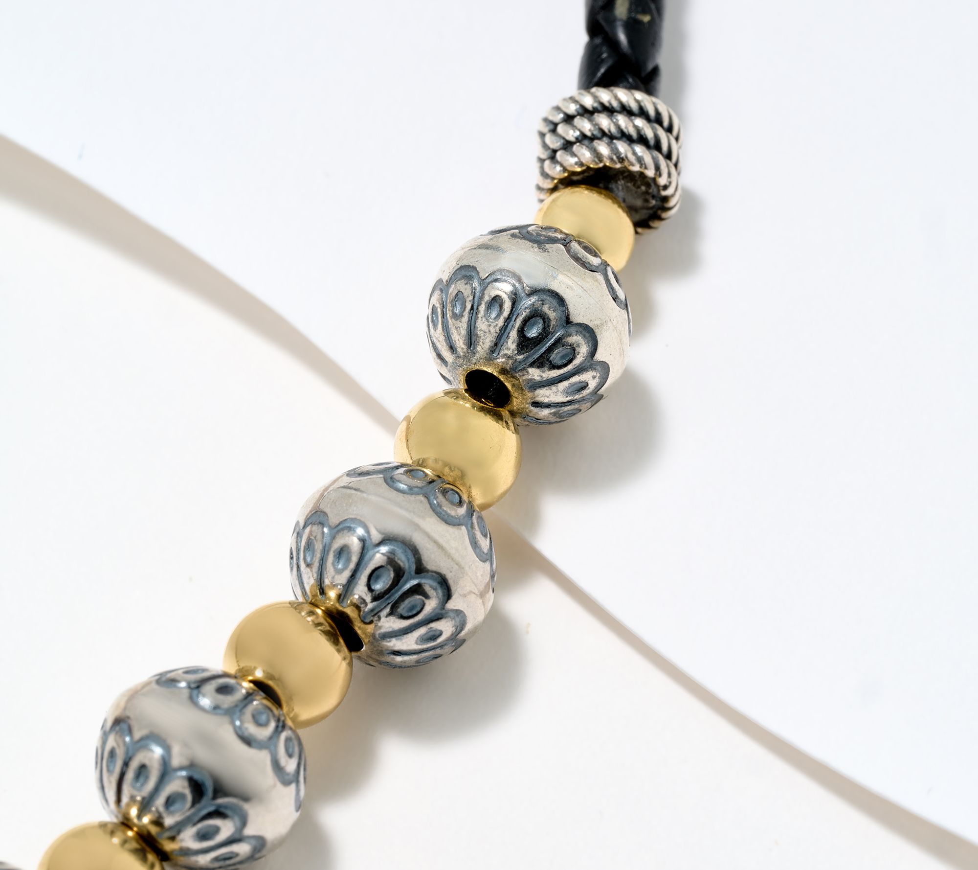 American West Sterl & TwoTone Native Pearl & Leather Necklace