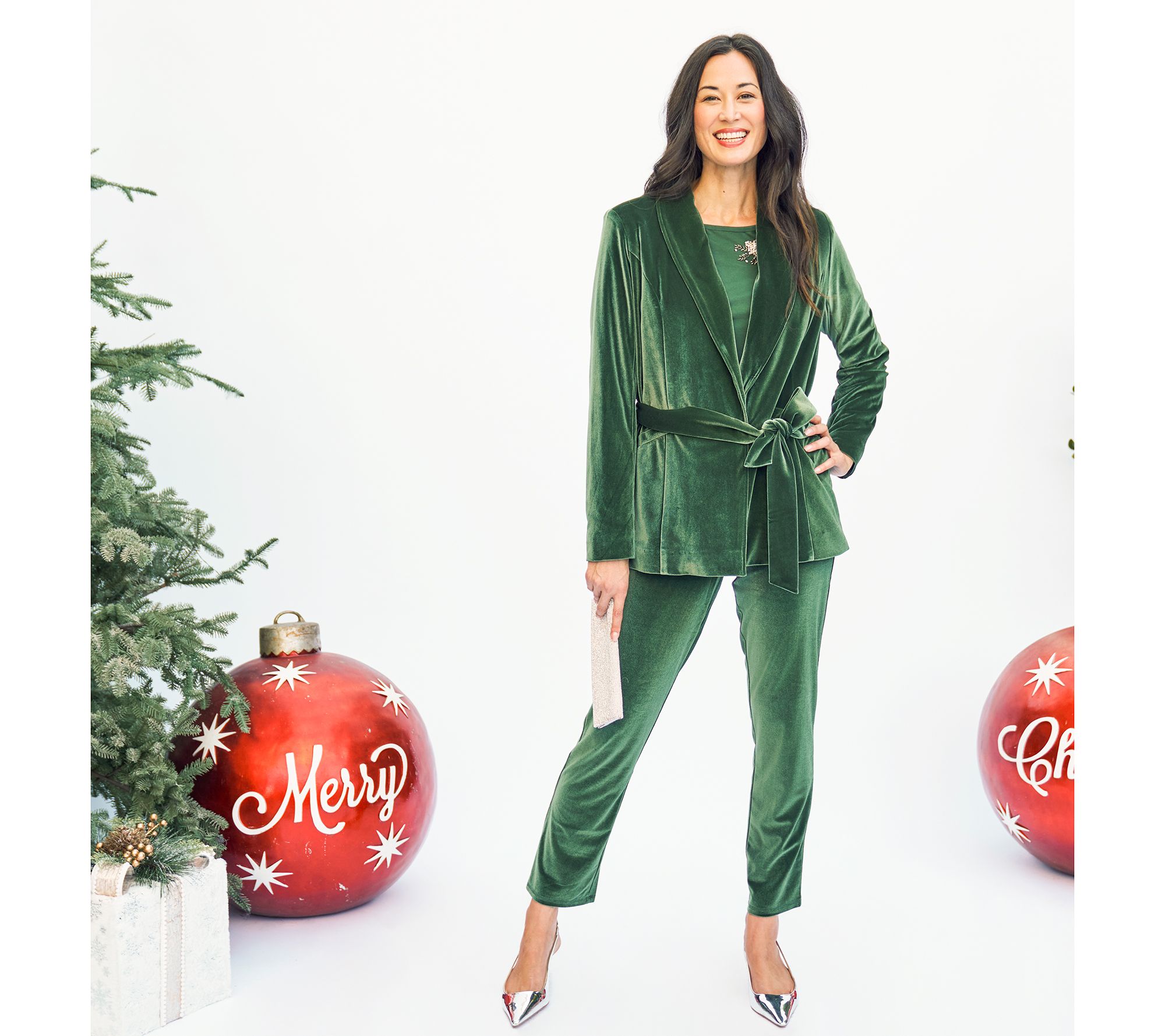 BEAUTIFUL by Lawrence Zarian The Sharon Self-Belted Velvet Blazer