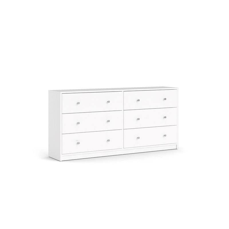Levan Home Contemporary Wide 6 Drawer Double Bedroom Dresser in White