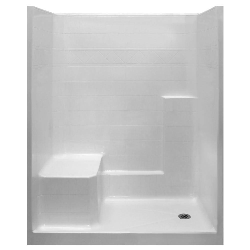 Ella Standard 33 in. x 60 in. x 77 in. 1-Piece Low Threshold Shower Stall in White with LHS Molded Seat and Right Drain