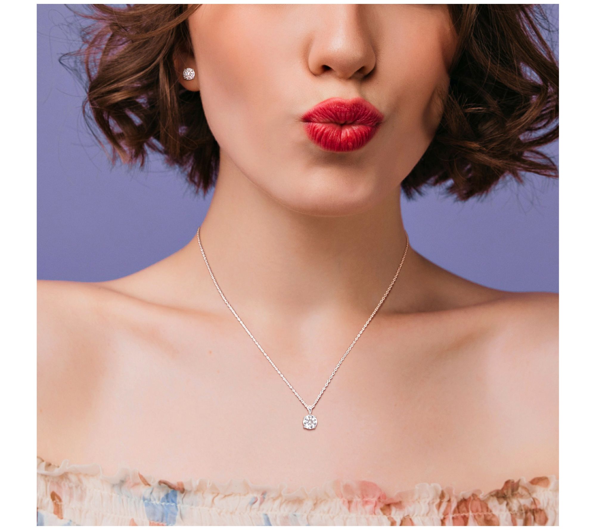 MoissanIce Moissanite Round Earrings & Necklace Set, Sterling