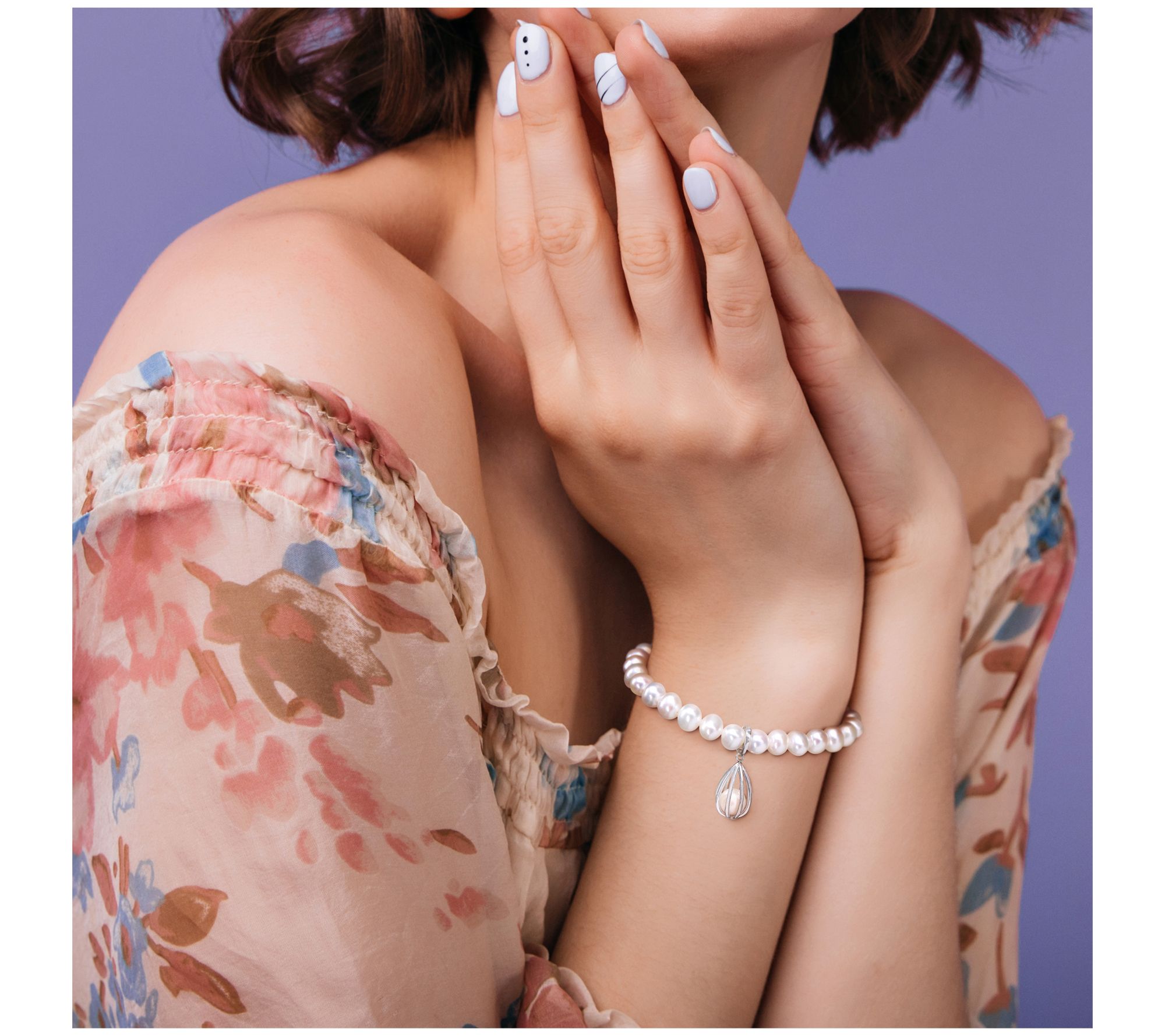 Affinity Cultured Pearl Charm Bracelet, Sterling Silver