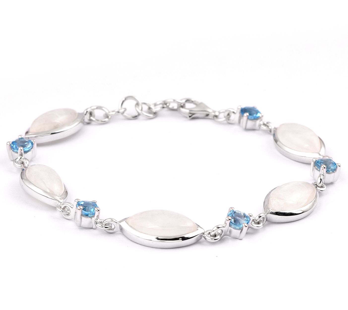 Sterling 22.85 cttw Moonstone & Swiss Blue Topaz Bracelet