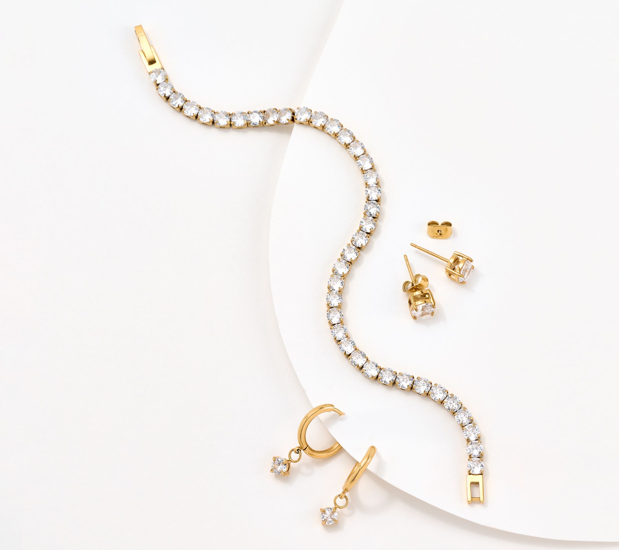 Steel by Diamonique 3-Piece Earrings & Bracelet Set