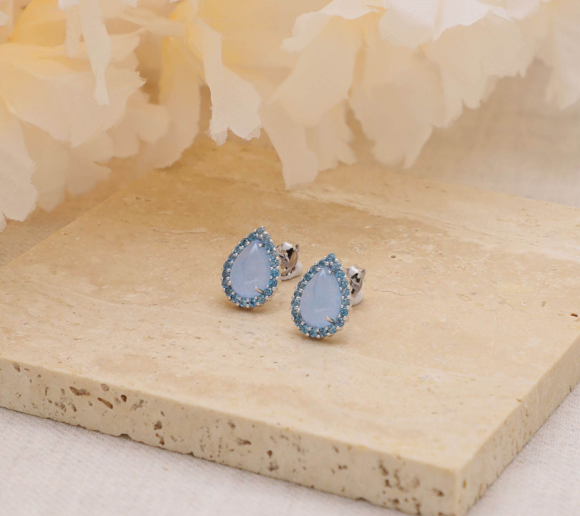 Ariva Sterling Blue Jadeite & Blue Topaz Delphine Earrings