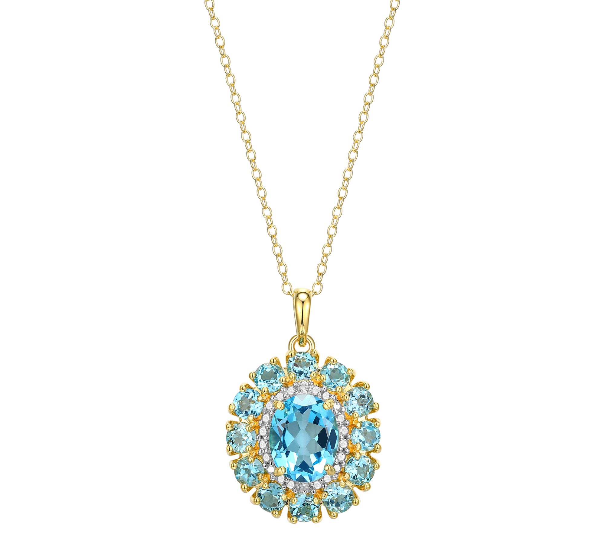 Affinity Gems Blue Topaz & Diamond Necklace, 14K Gold Plated