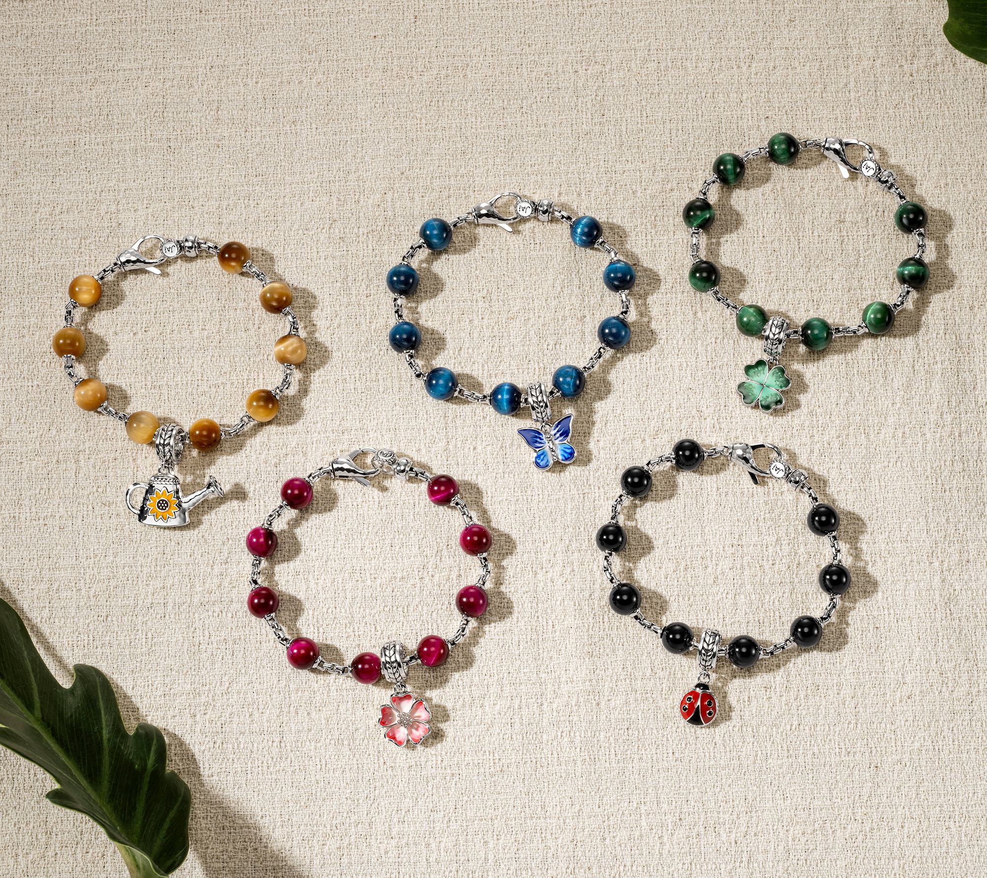 JAI Sterling Silver Gemstone Bead 2.7mm Box Chain Bracelet