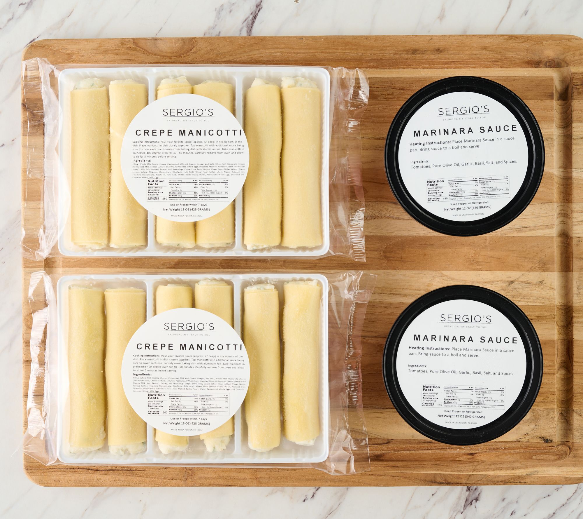 Sergio's (2)15 oz, Crepe Manicotti Trays w/ 24 oz .Sauce Auto-Delivery