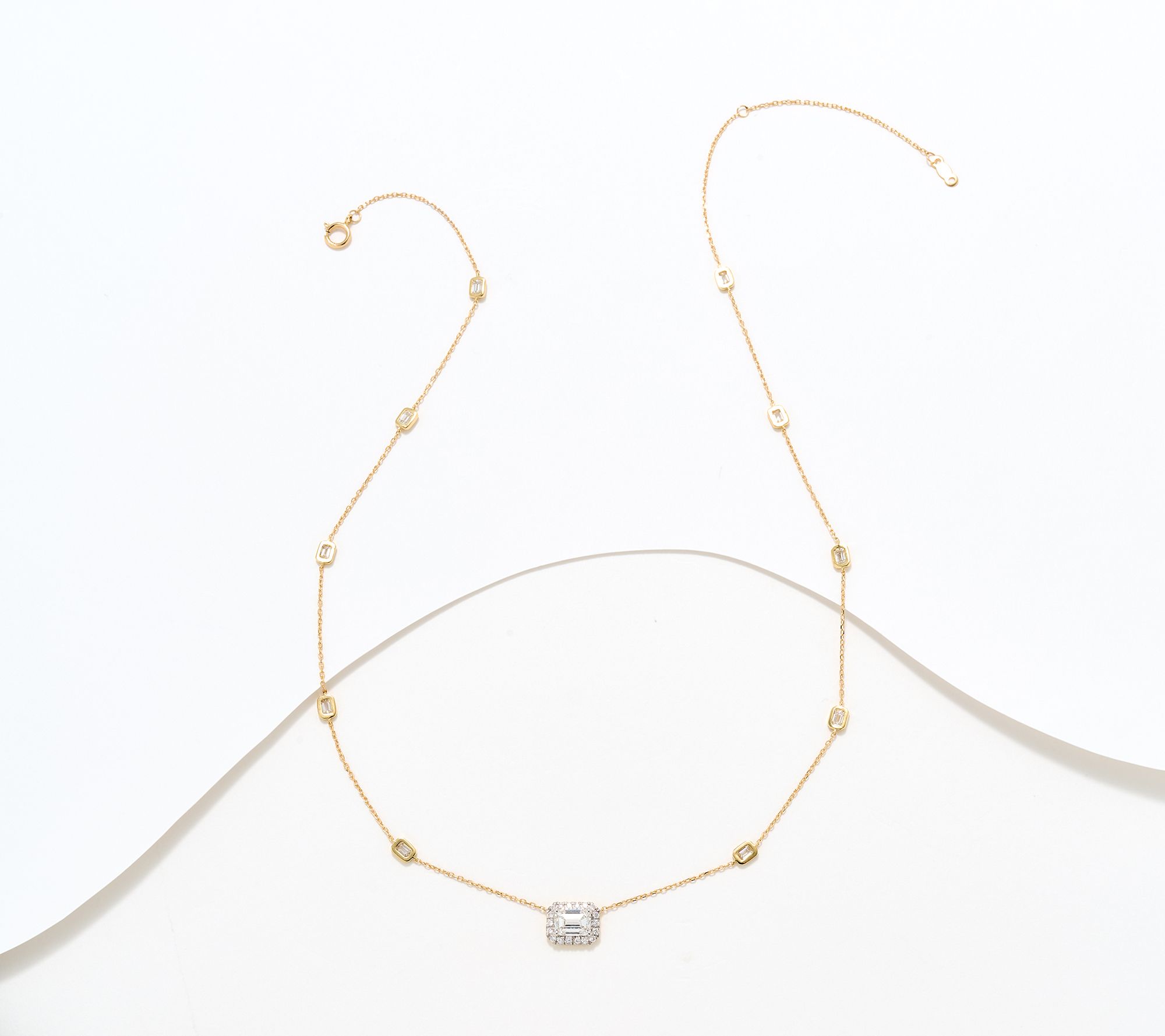 Fire Light Lab Grown Diamond 2.25 cttw Emerald Station Necklace, 14K