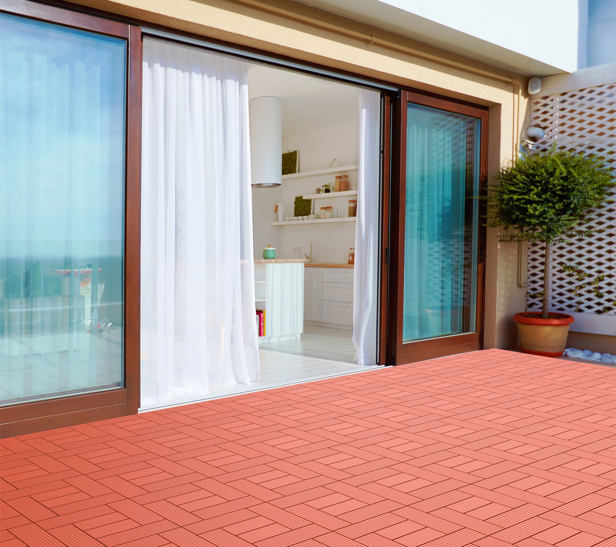 Pure Garden 6-Piece Interlocking Terra Cotta Color Patio Tiles