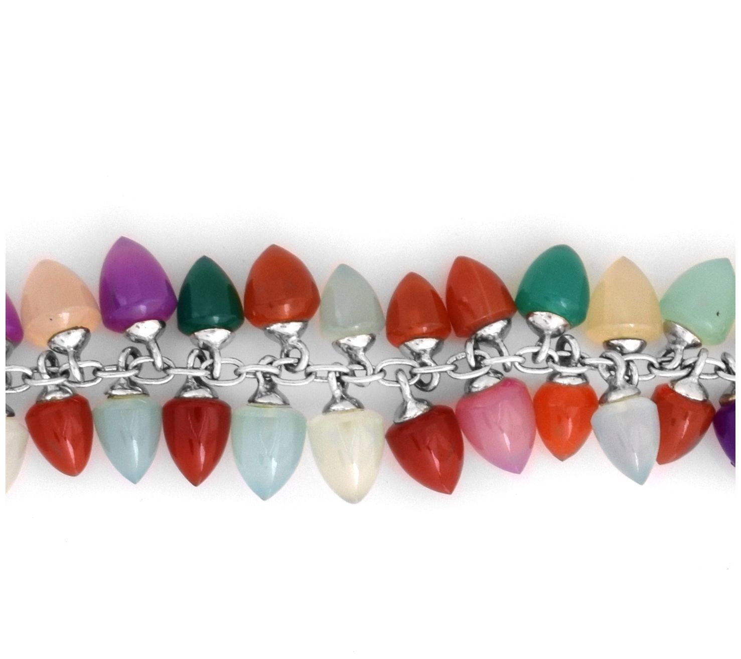 Sterling Silver Multi-Color Chalcedony Bead Bracelet