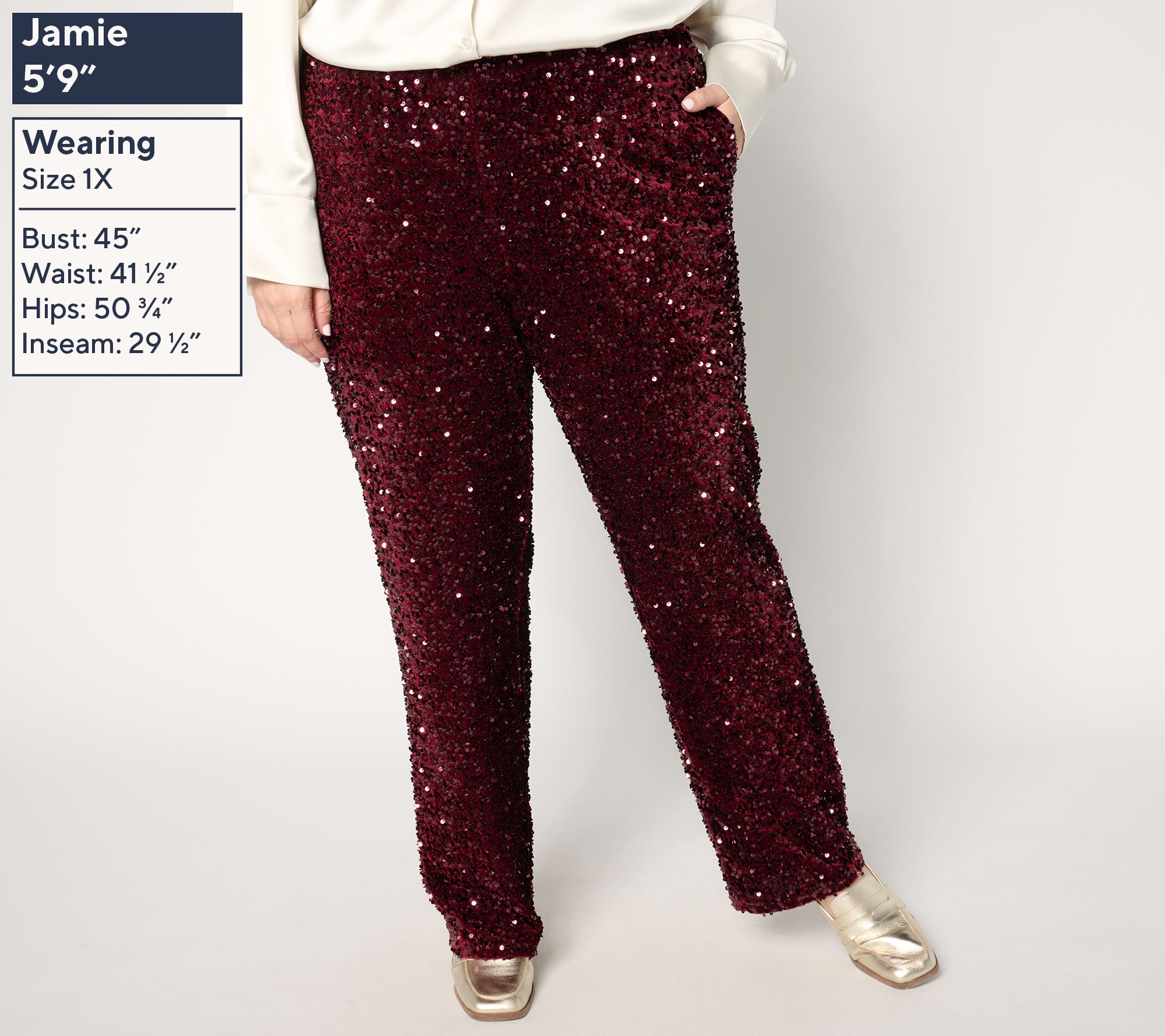 Jingle Belles by Kim Gravel Petite Sequin Paillette Velvet Pant