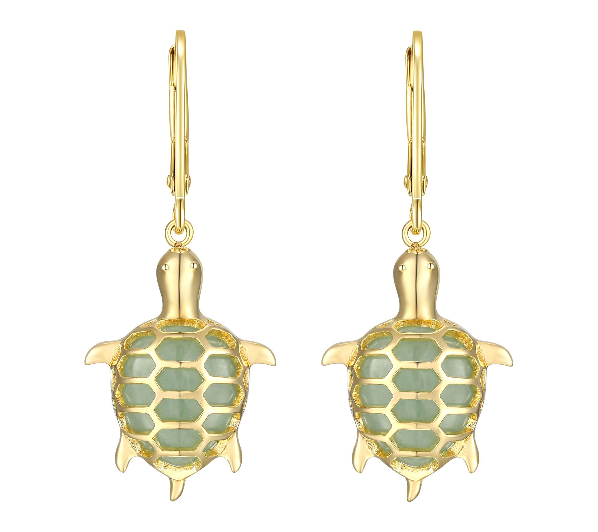 Dynasty Jade Turtle Leverback Earrings, 18k Gold Plated