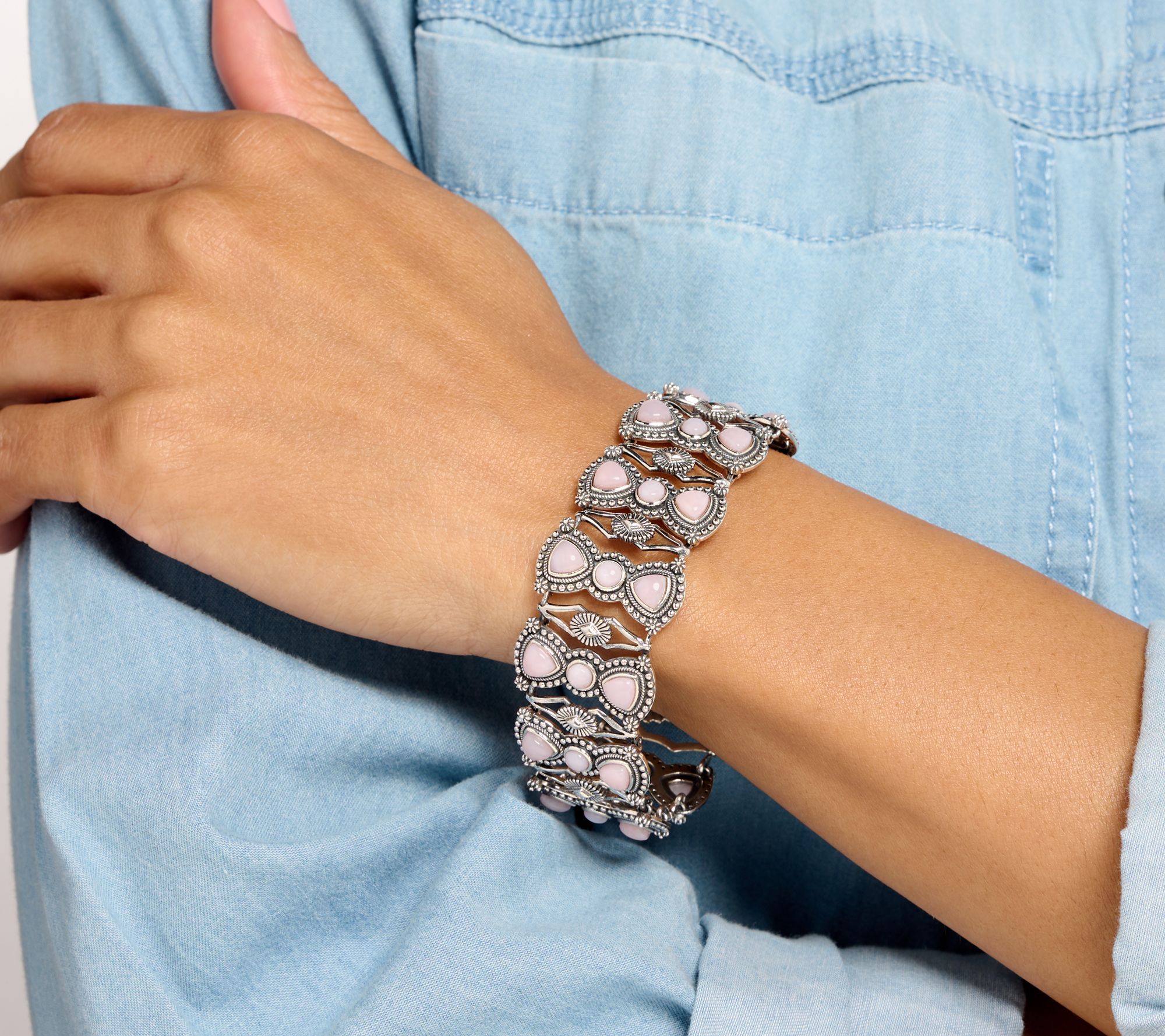 American West Sterling Silver Gemstone Concha Link Bracelet