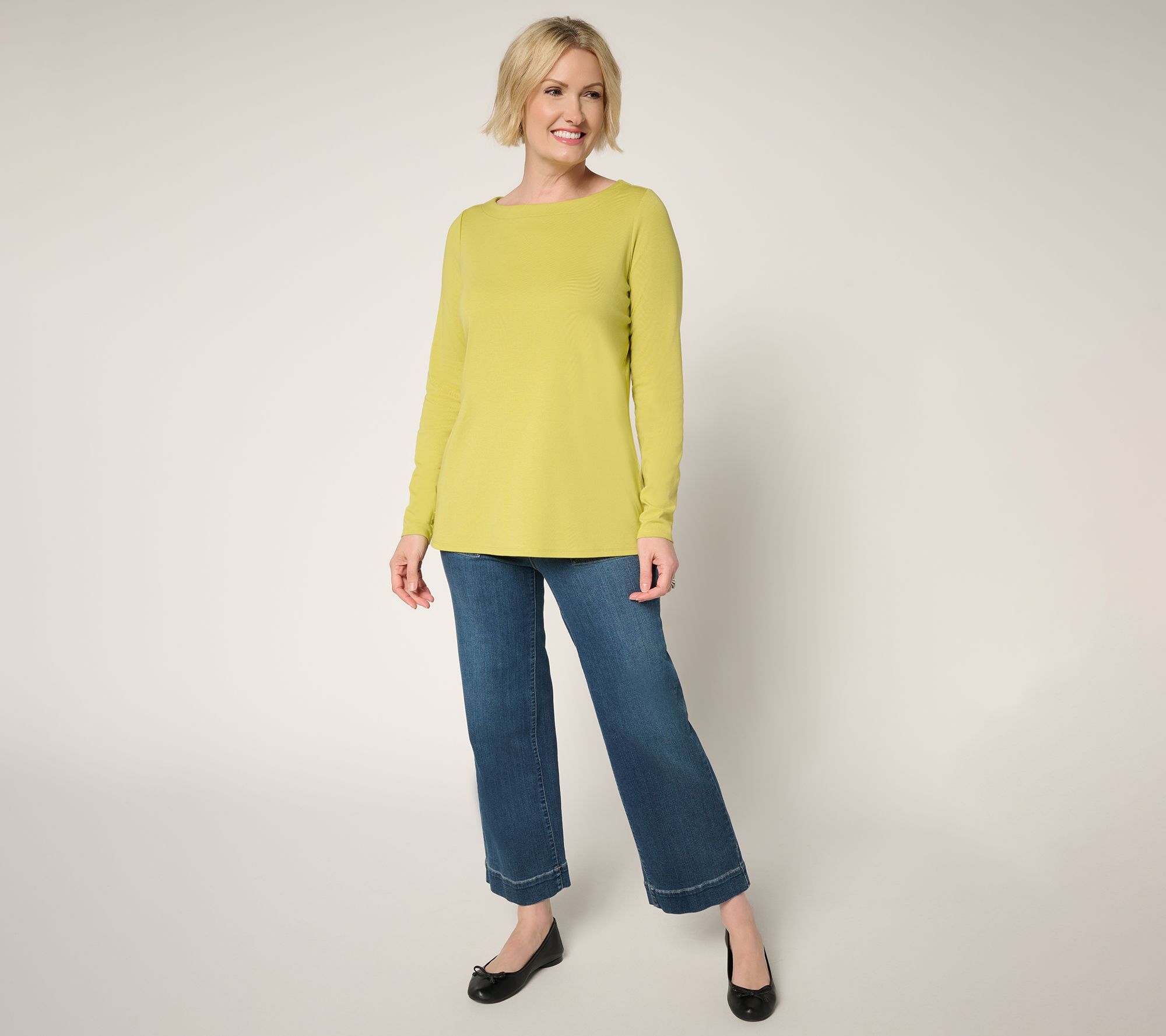 Belle by Kim Gravel TripleLuxe Knit Bateau Long Sleeve Top