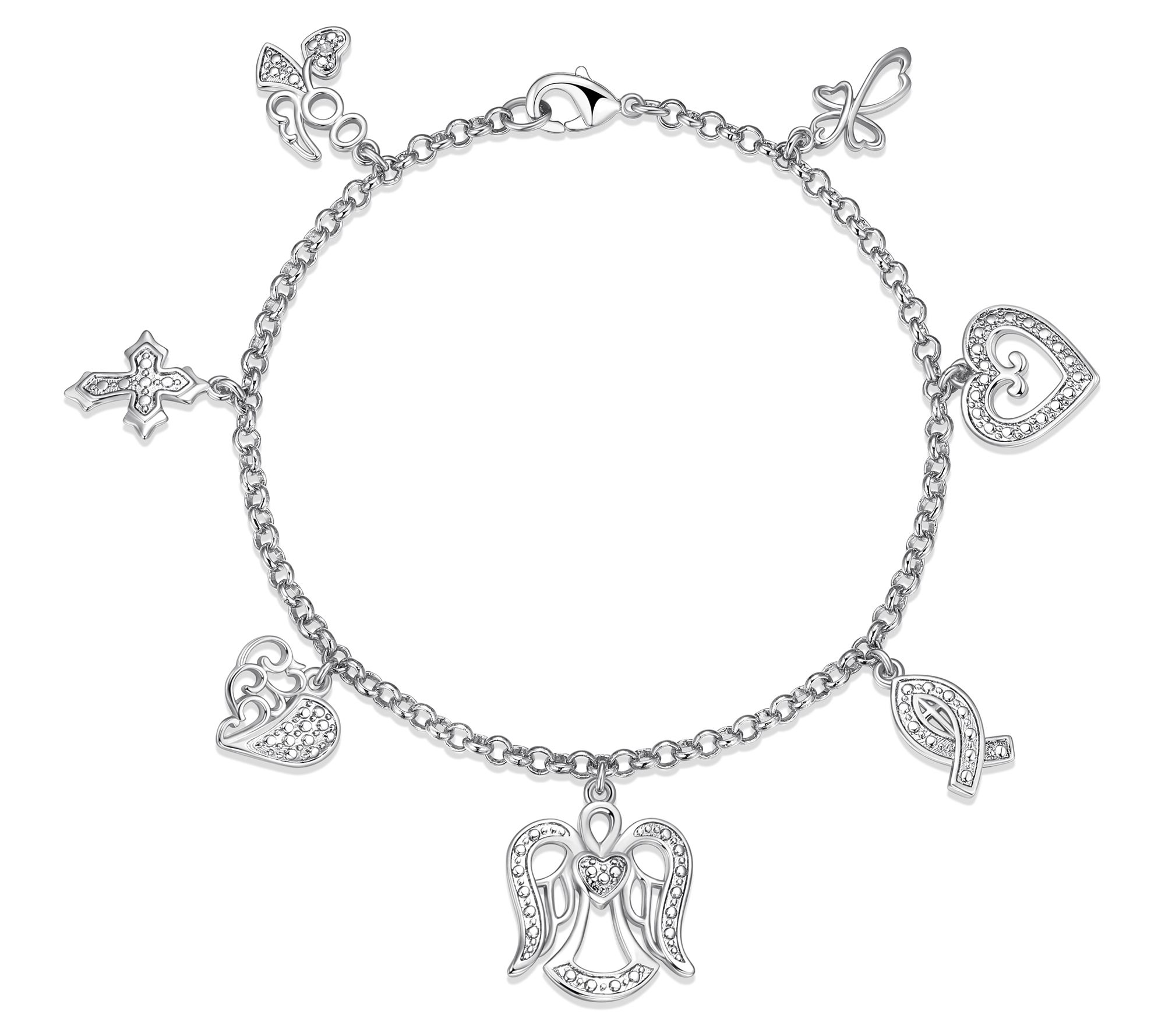 Sterling Silver Diamond Accent Multi-Charm Bracelet