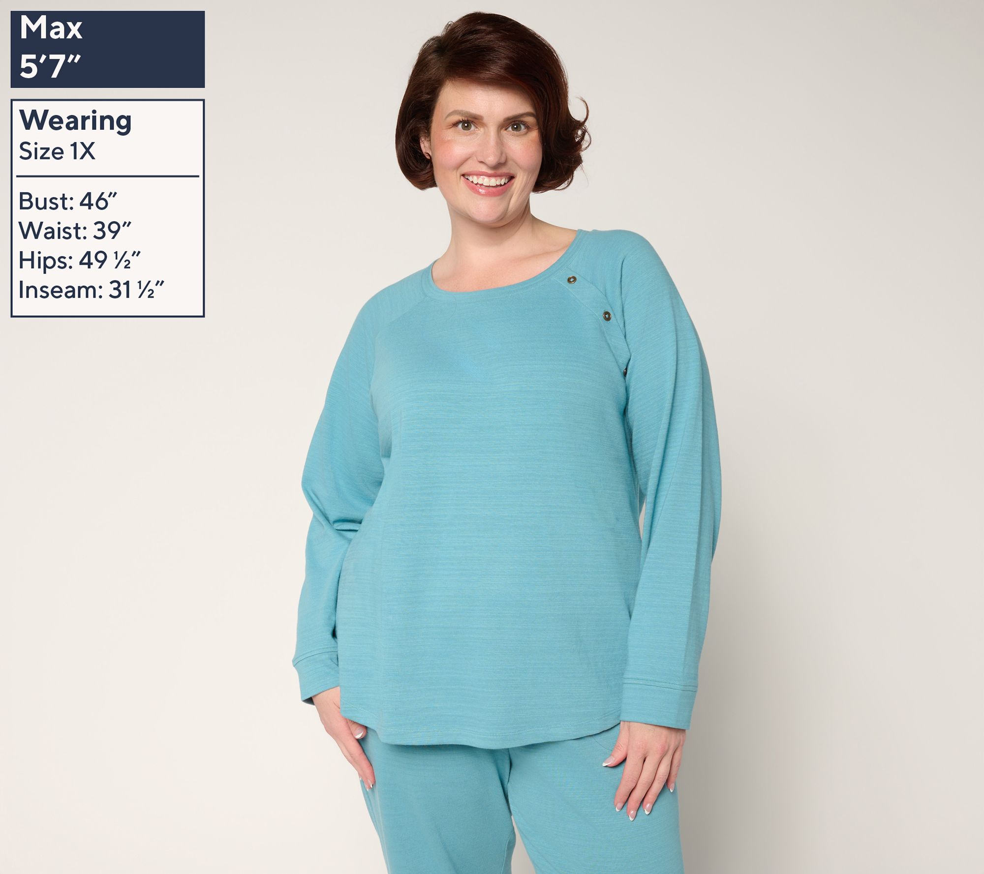 Denim & Co. Active Textured Cotton Pullover with Button Detail