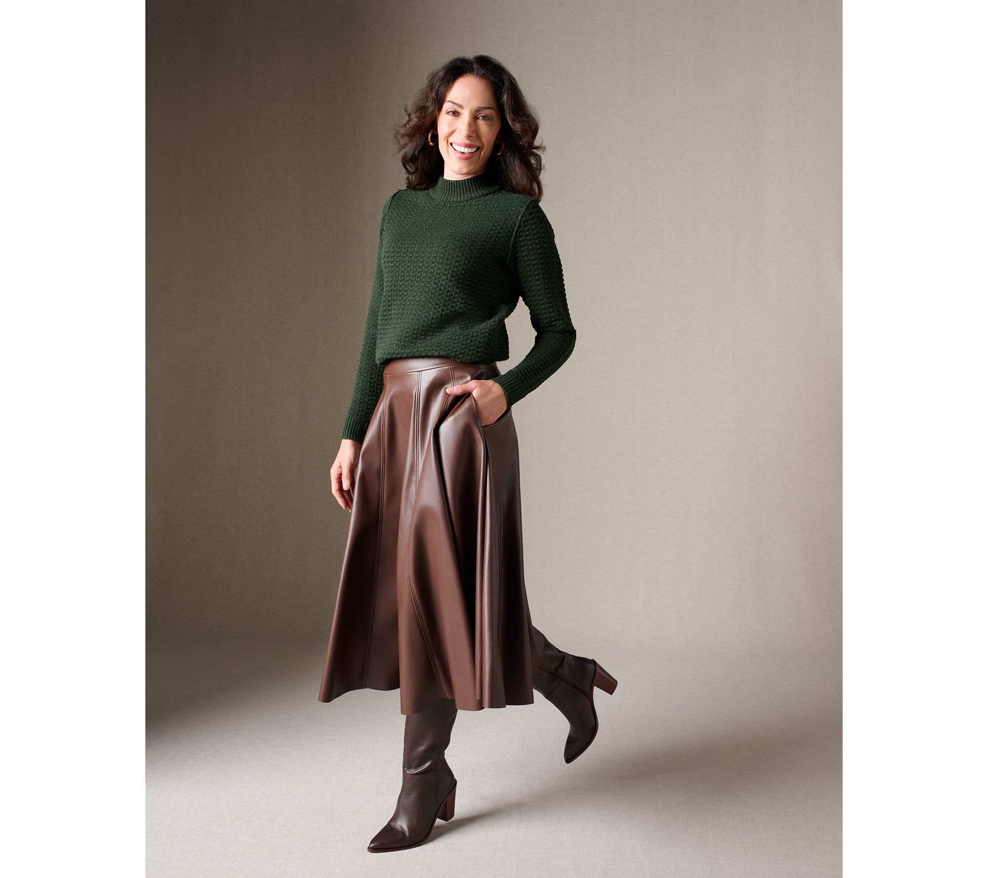 Carla Rockmore Collection Petite Faux Leather Circle Skirt