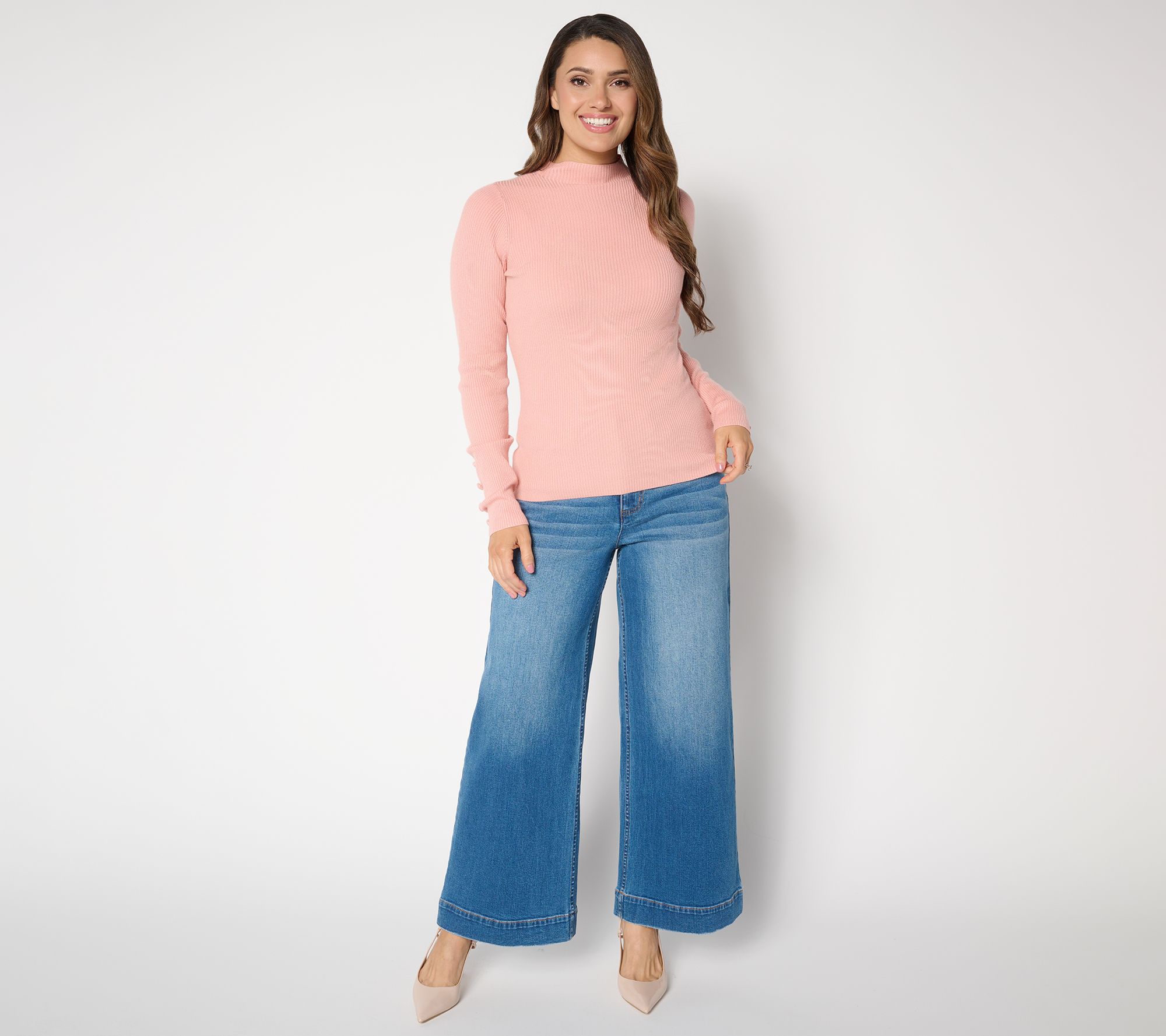 Studio Park x Sandra Bennett Mock Neck Sweater with Covered Buttons