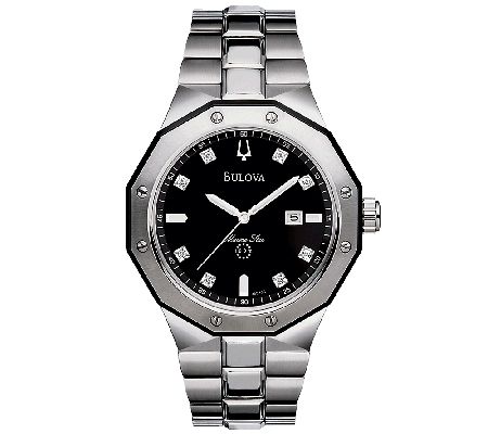 Bulova Men's Black Diamond Dial Bracelet Watch
