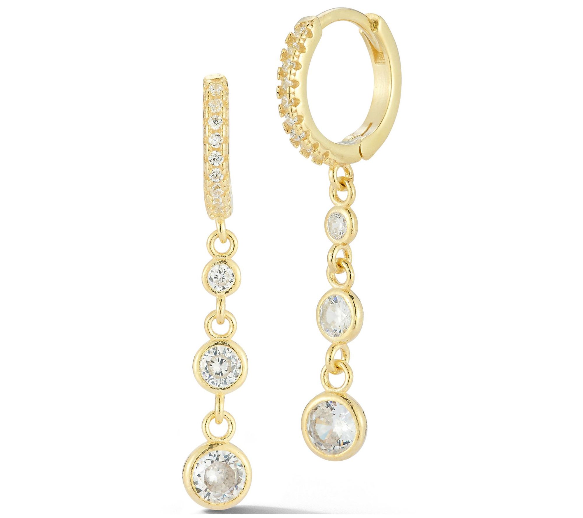 Sterlina Silver Chain Drop Huggie Hoop Earrings , Sterling