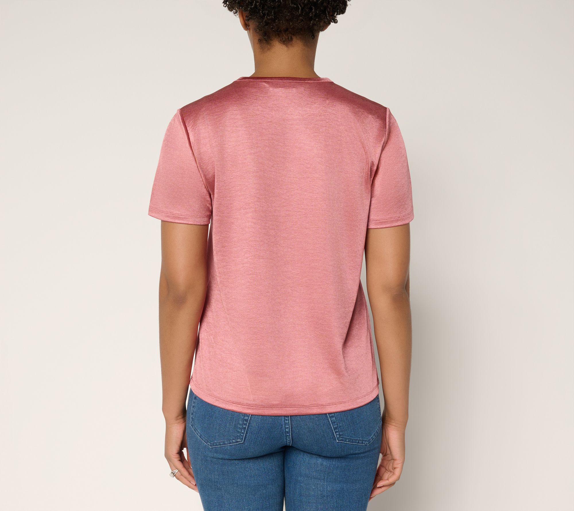 BEAUTIFUL by Lawrence Zarian Knit Satin Short Sleeve Top