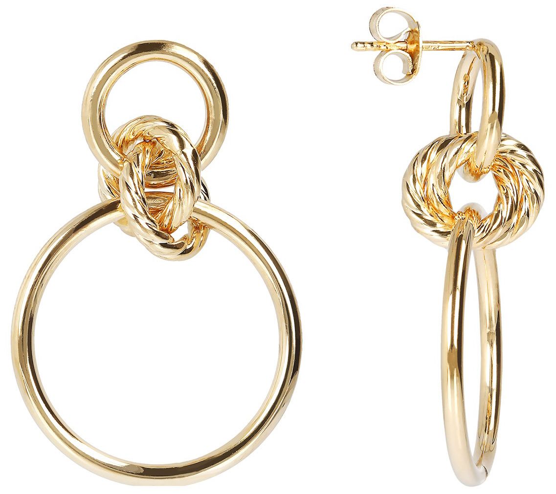 Italian Gold Double Circle Dangle Earrings, 14K